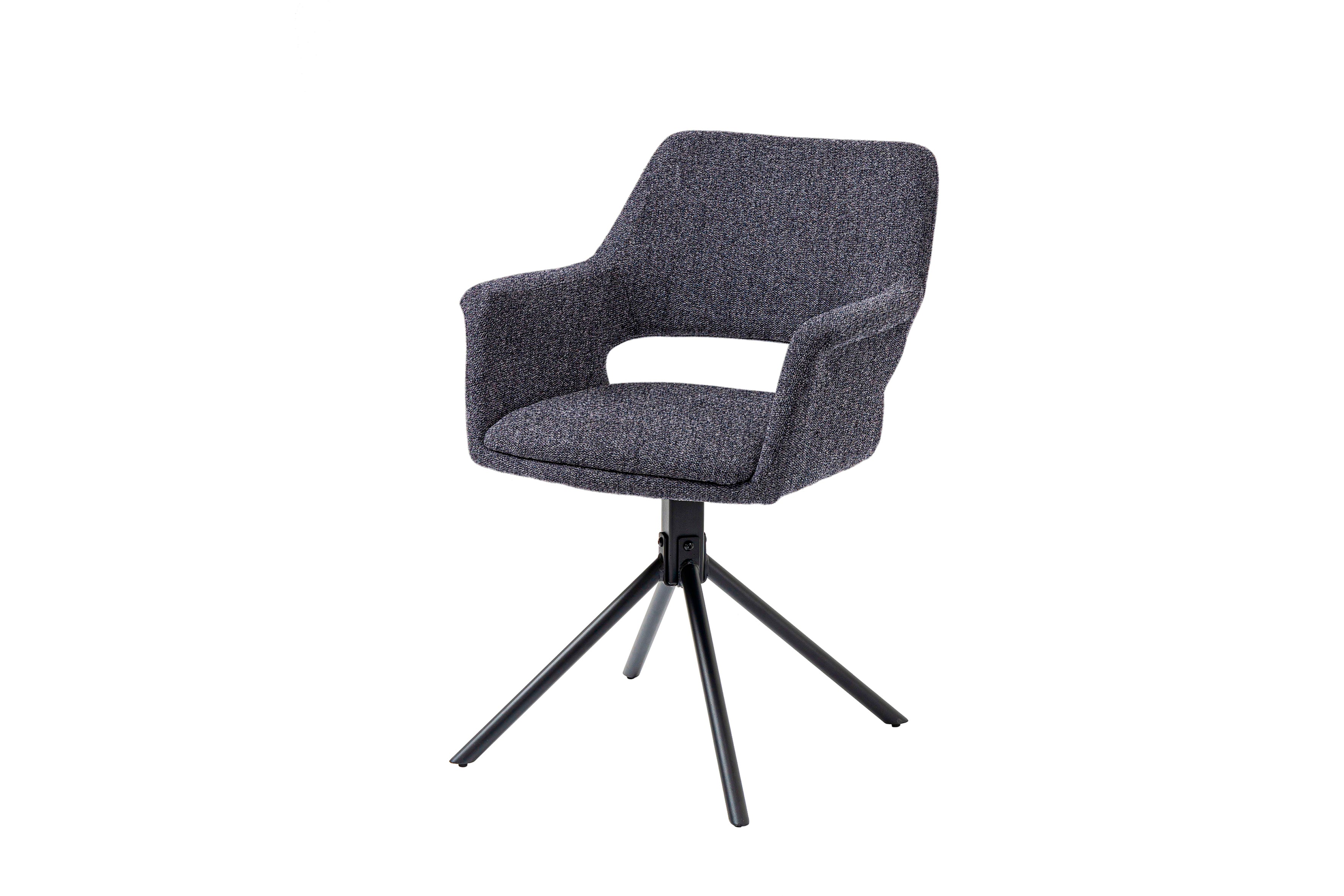 Esszimmerstuhl 2er Set Eleonore / Webstoff grau, Cord hellgrau, Bouclé dunkelgrau oder Samt anthrazit / Gestell Metall schwarz / Sitzschale 360° drehbar / Esszimmerstuhl / Wohnzimmerstuhl / B 57, H 84, T 61, cm