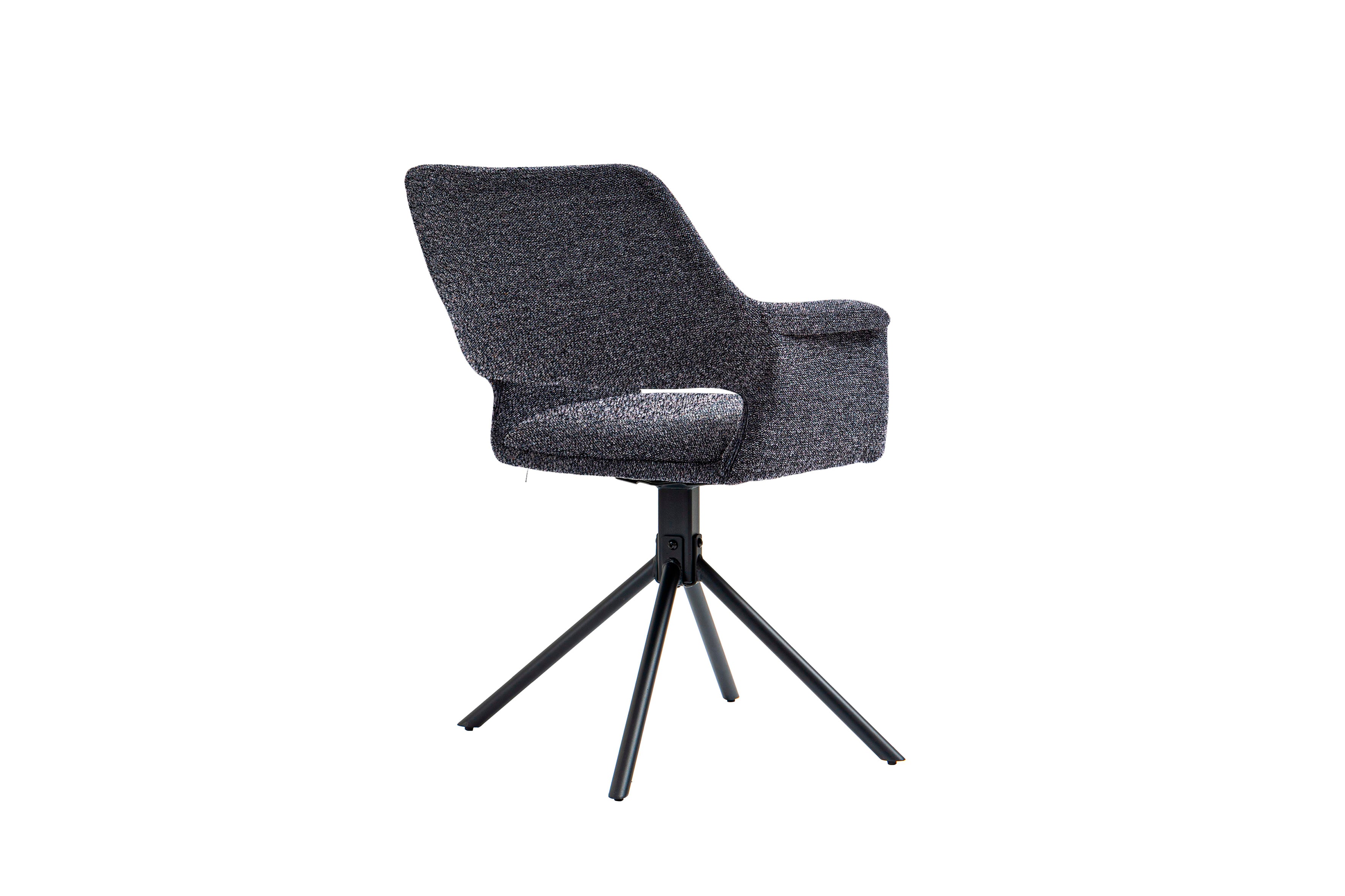 Esszimmerstuhl 2er Set Eleonore / Webstoff grau, Cord hellgrau, Bouclé dunkelgrau oder Samt anthrazit / Gestell Metall schwarz / Sitzschale 360° drehbar / Esszimmerstuhl / Wohnzimmerstuhl / B 57, H 84, T 61, cm