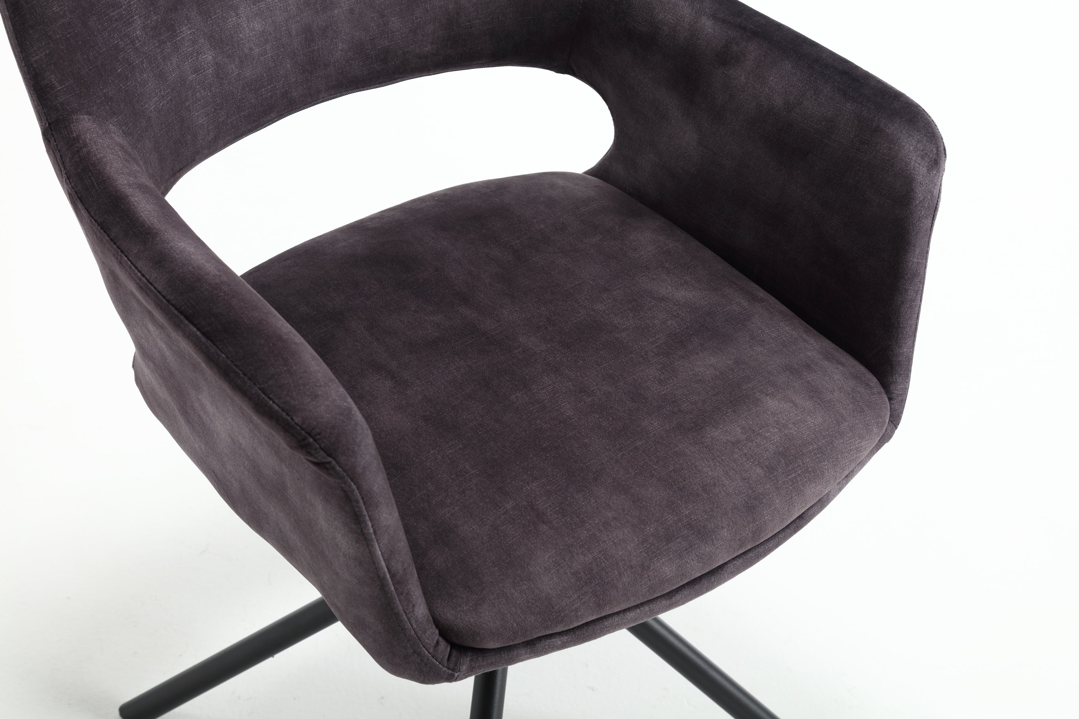 Esszimmerstuhl 2er Set Eleonore / Webstoff grau, Cord hellgrau, Bouclé dunkelgrau oder Samt anthrazit / Gestell Metall schwarz / Sitzschale 360° drehbar / Esszimmerstuhl / Wohnzimmerstuhl / B 57, H 84, T 61, cm