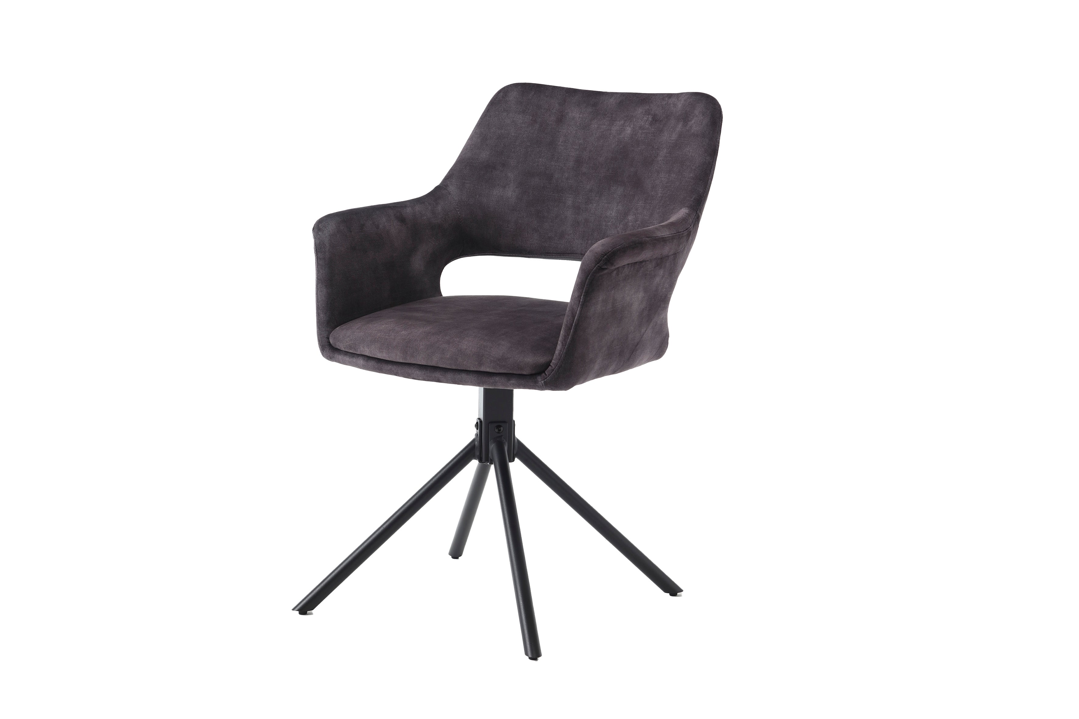 Esszimmerstuhl 2er Set Eleonore / Webstoff grau, Cord hellgrau, Bouclé dunkelgrau oder Samt anthrazit / Gestell Metall schwarz / Sitzschale 360° drehbar / Esszimmerstuhl / Wohnzimmerstuhl / B 57, H 84, T 61, cm