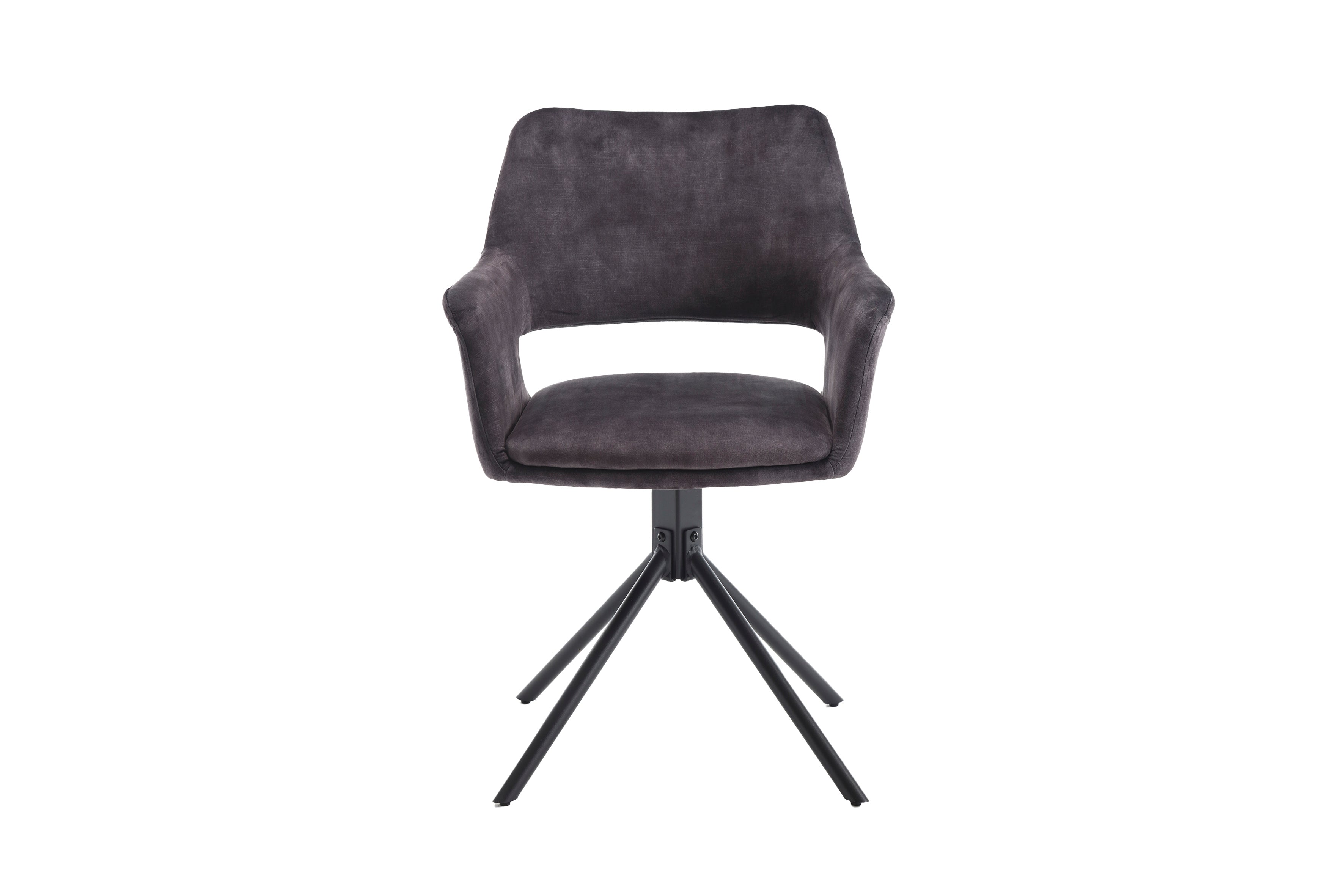 Esszimmerstuhl 2er Set Eleonore / Webstoff grau, Cord hellgrau, Bouclé dunkelgrau oder Samt anthrazit / Gestell Metall schwarz / Sitzschale 360° drehbar / Esszimmerstuhl / Wohnzimmerstuhl / B 57, H 84, T 61, cm