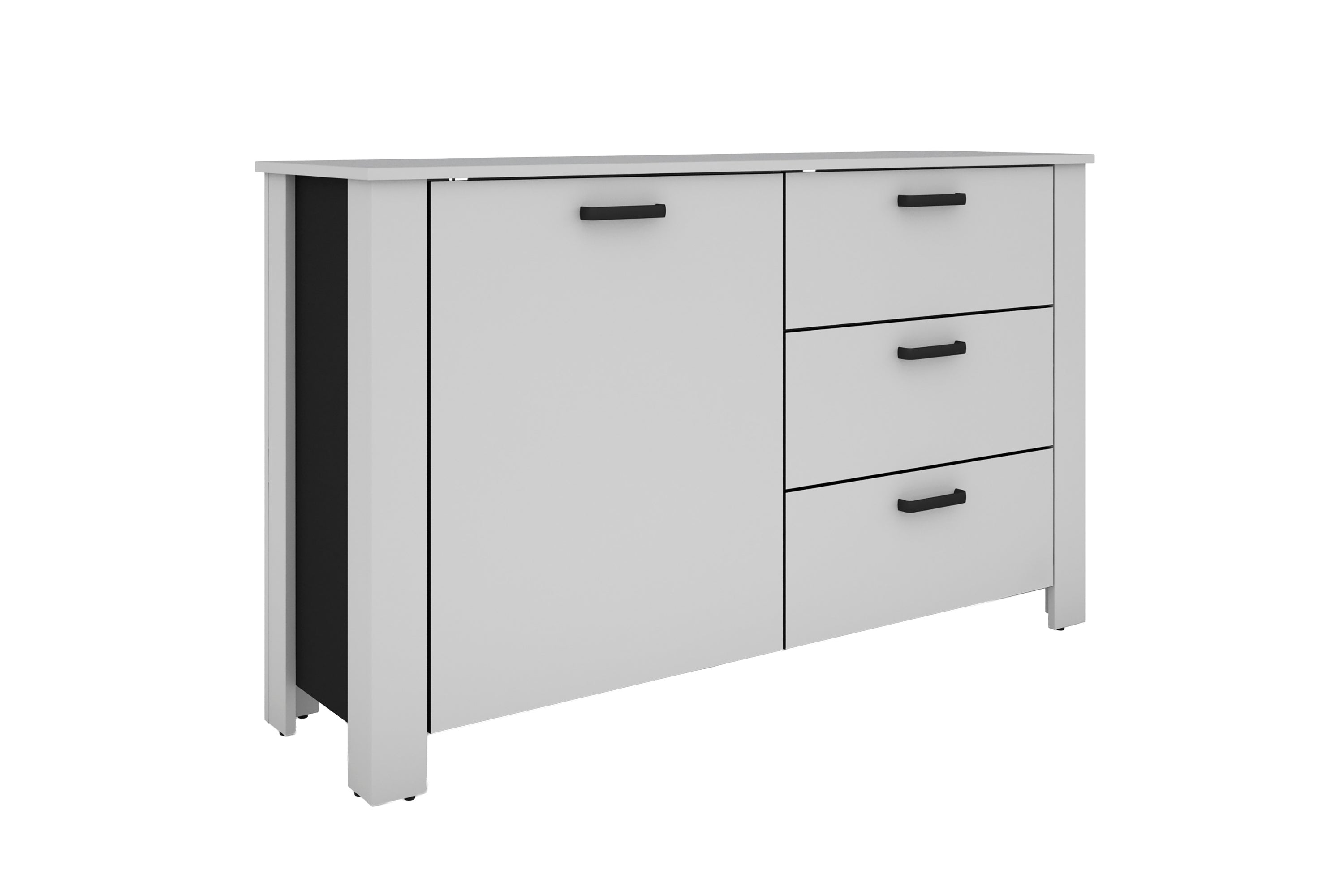 Sideboard FARO / Artisan Eiche (Eiche-Optik) oder weiß, Absetzung in schwarz / 1 Tür und 3 Schubkästen / verstellbare Einlegeböden / viel Stauraum / Kommode / Anrichte / Maße: B 140, H 84, T 40 cm