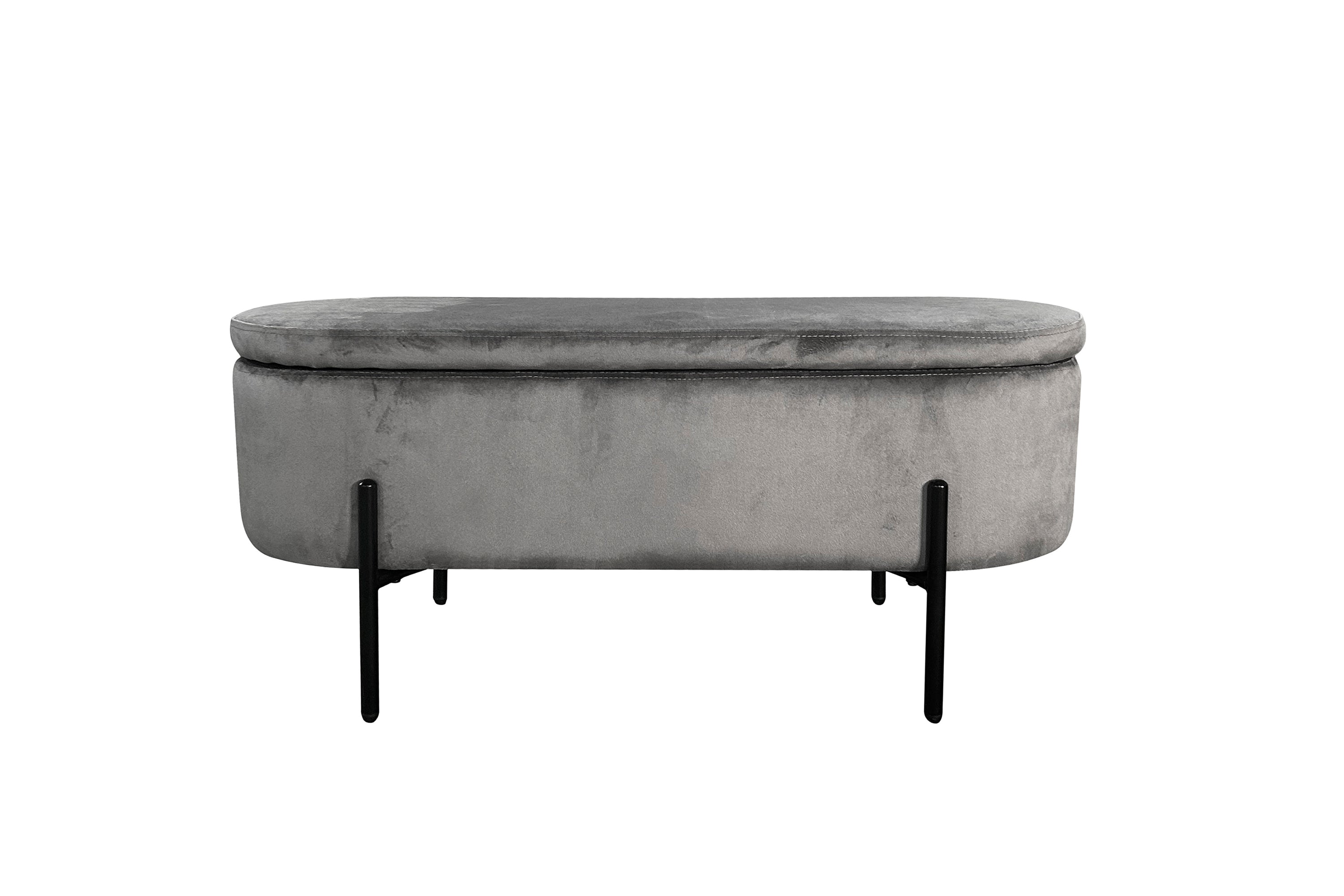 Bank NOVA / Samt dunkelgrün, grau oder schwarz / Metall schwarz pulverbeschichtet / Polsterbank mit Stauraum / B 95, H 42, T 37,5 cm