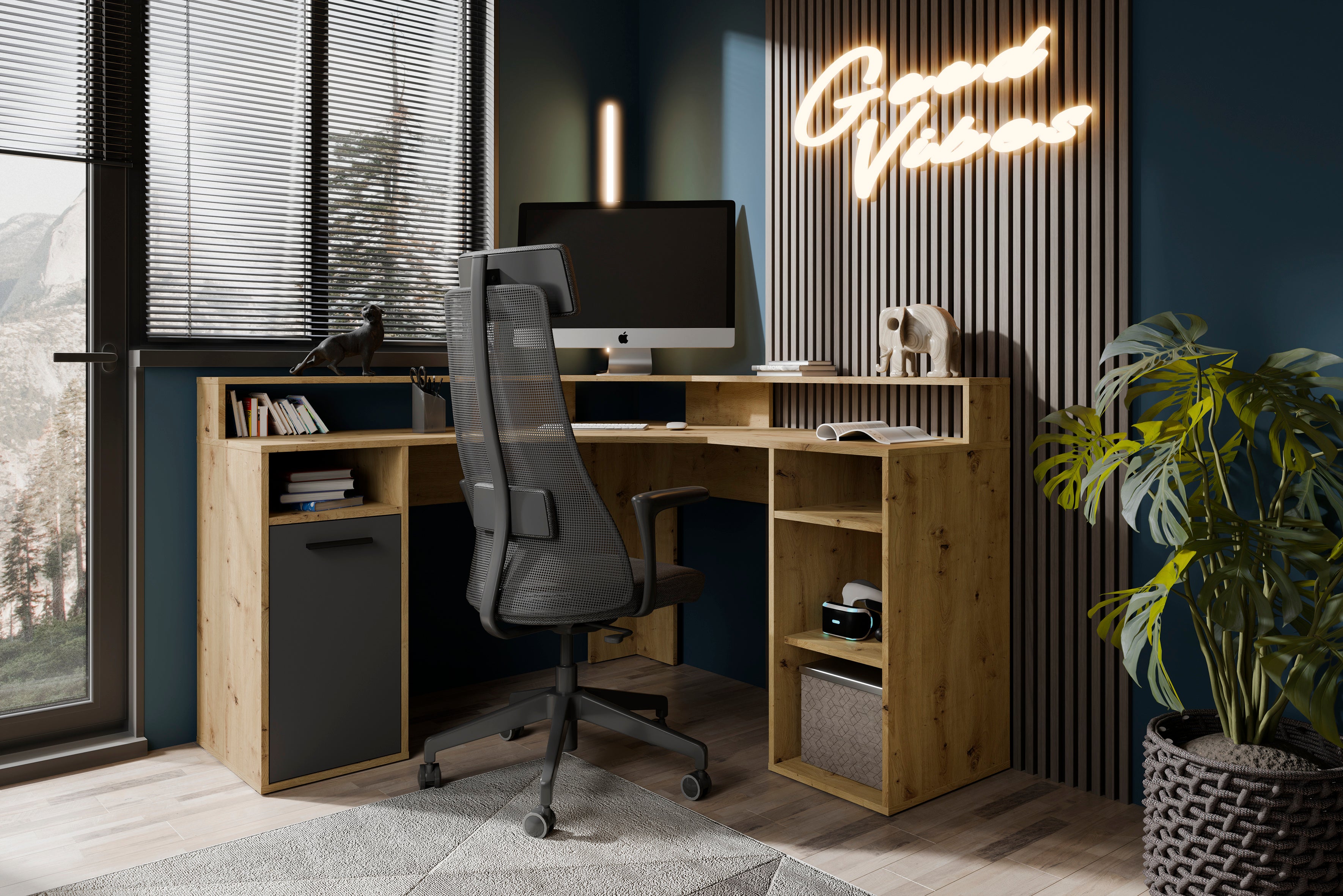 Schreibtisch FOX / Gaming-Tisch in anthrazit, weiß, Old Wood (Altholz-Optik) oder Artisan Eiche (Eiche-Optik) / Mit viel Stauraum und großer Tischplatte / Computer-Tisch / PC / Arbeits-Tisch / B 139, H 90,8, T 139 cm