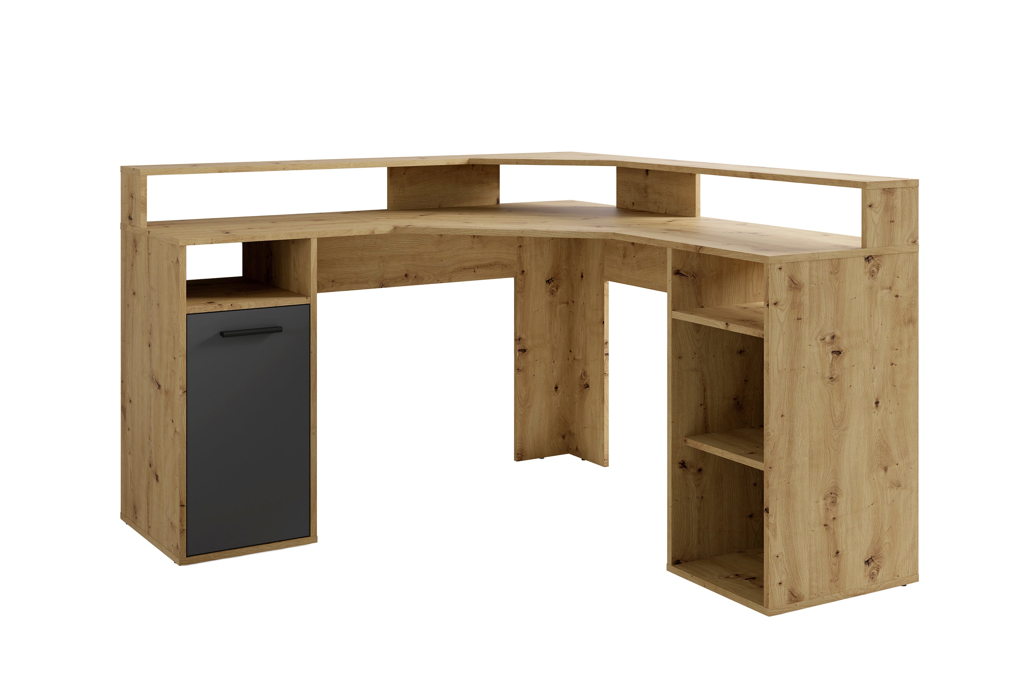 Schreibtisch FOX / Gaming-Tisch in anthrazit, weiß, Old Wood (Altholz-Optik) oder Artisan Eiche (Eiche-Optik) / Mit viel Stauraum und großer Tischplatte / Computer-Tisch / PC / Arbeits-Tisch / B 139, H 90,8, T 139 cm