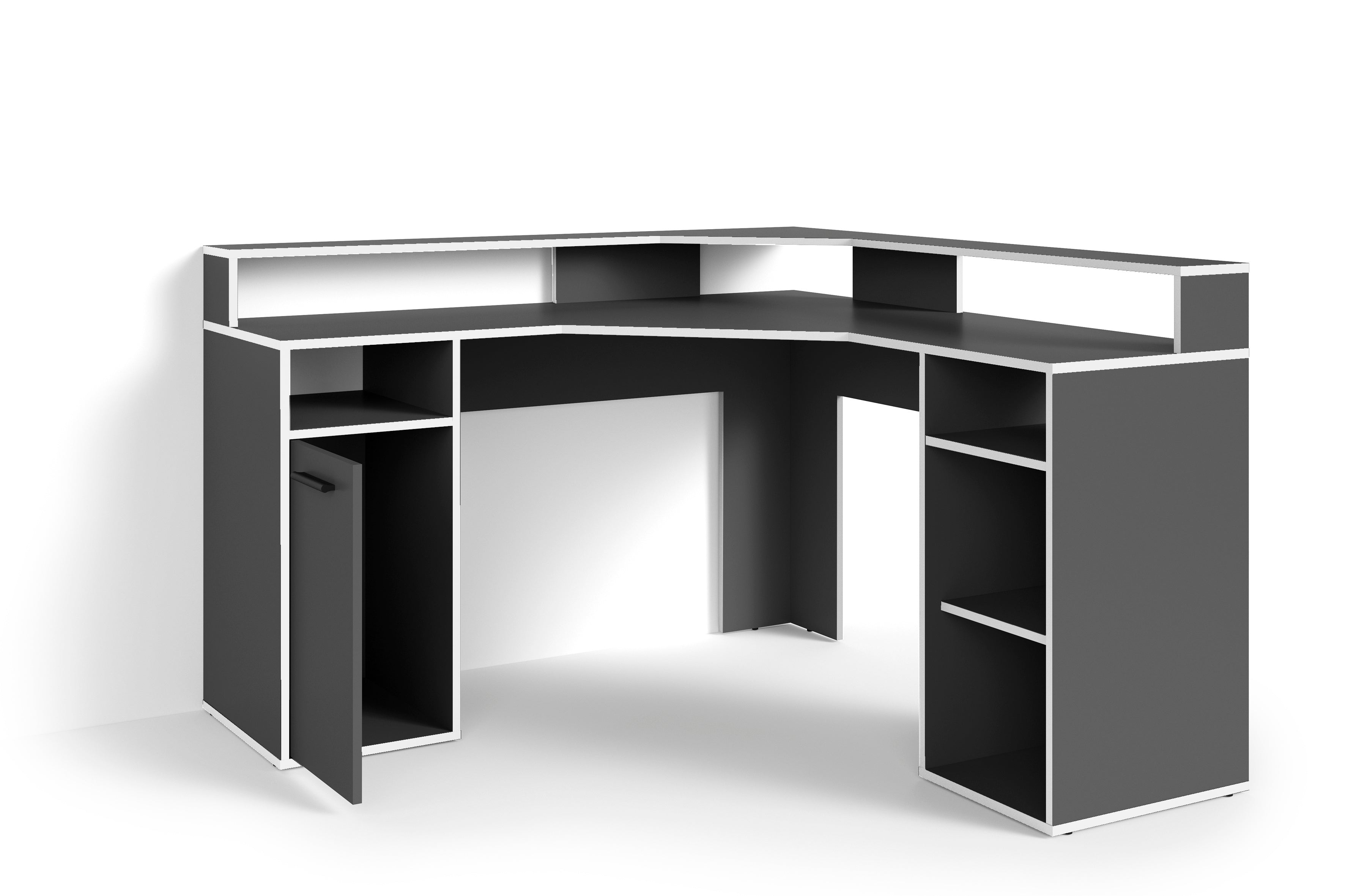 Schreibtisch FOX / Gaming-Tisch in anthrazit, weiß, Old Wood (Altholz-Optik) oder Artisan Eiche (Eiche-Optik) / Mit viel Stauraum und großer Tischplatte / Computer-Tisch / PC / Arbeits-Tisch / B 139, H 90,8, T 139 cm