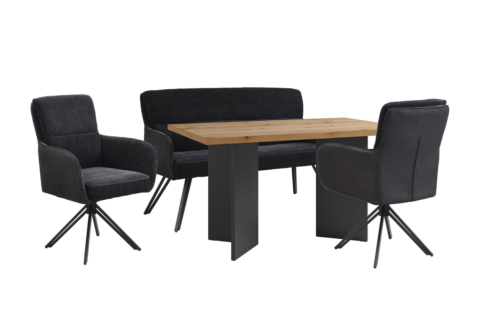 Stuhl 2-er Set TINO / Bezug Webstoff-Mikrofaser in schwarz oder hellgrau, Gestell in schwarz / 360° drehbar / Esszimmerstuhl / Küchenstuhl / B 62 x H 94 x T 70 cm
