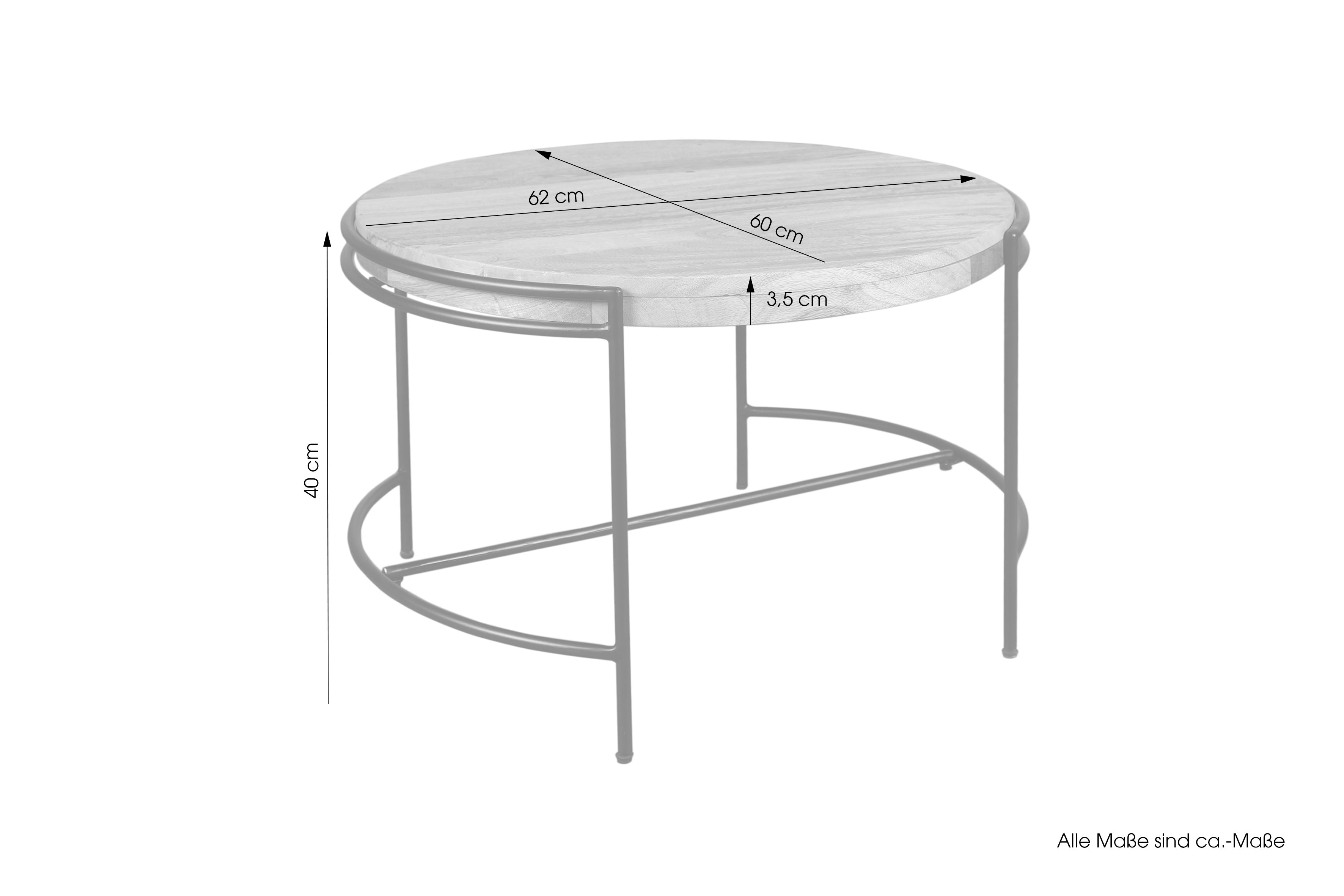 Couchtisch HANNA / Platte Mangoholz massiv / Gestell Metall schwarz / B 60, H 40, T 62 cm