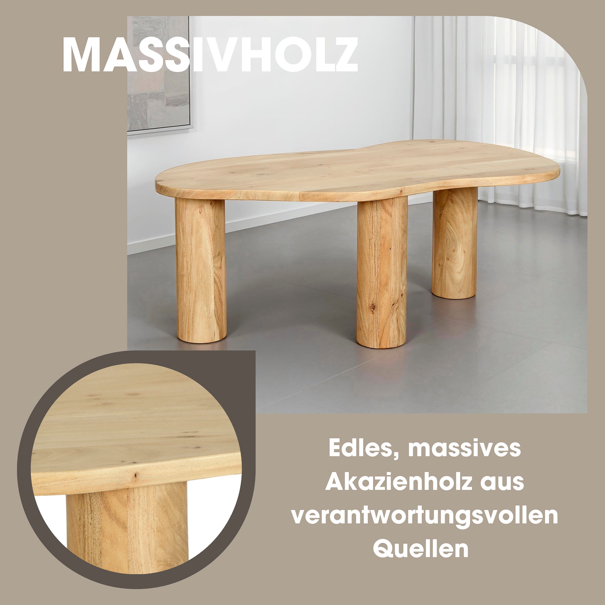 Couchtisch ETHAN / Tischplatte und Gestell in schwarz oder naturfarben (Akazie) / Wohnzimmertisch / Beistelltisch / Maße: B 110, H 45, T 55 cm