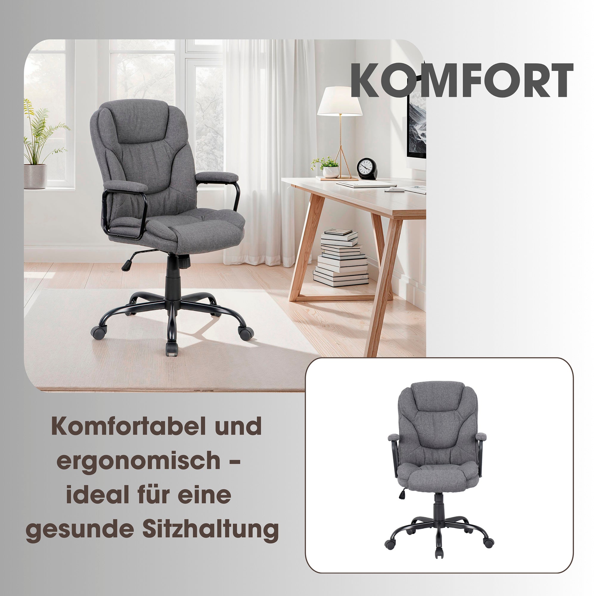 Chefsessel STING/ Gaming-Chair/ Metall schwarz pulverbeschichtet/ Webstoff grau/ Armlehnen gepolstert/ Wippmechanik/ Sicherheitsdoppelrollen / B 57, H 99-109, T 67 cm