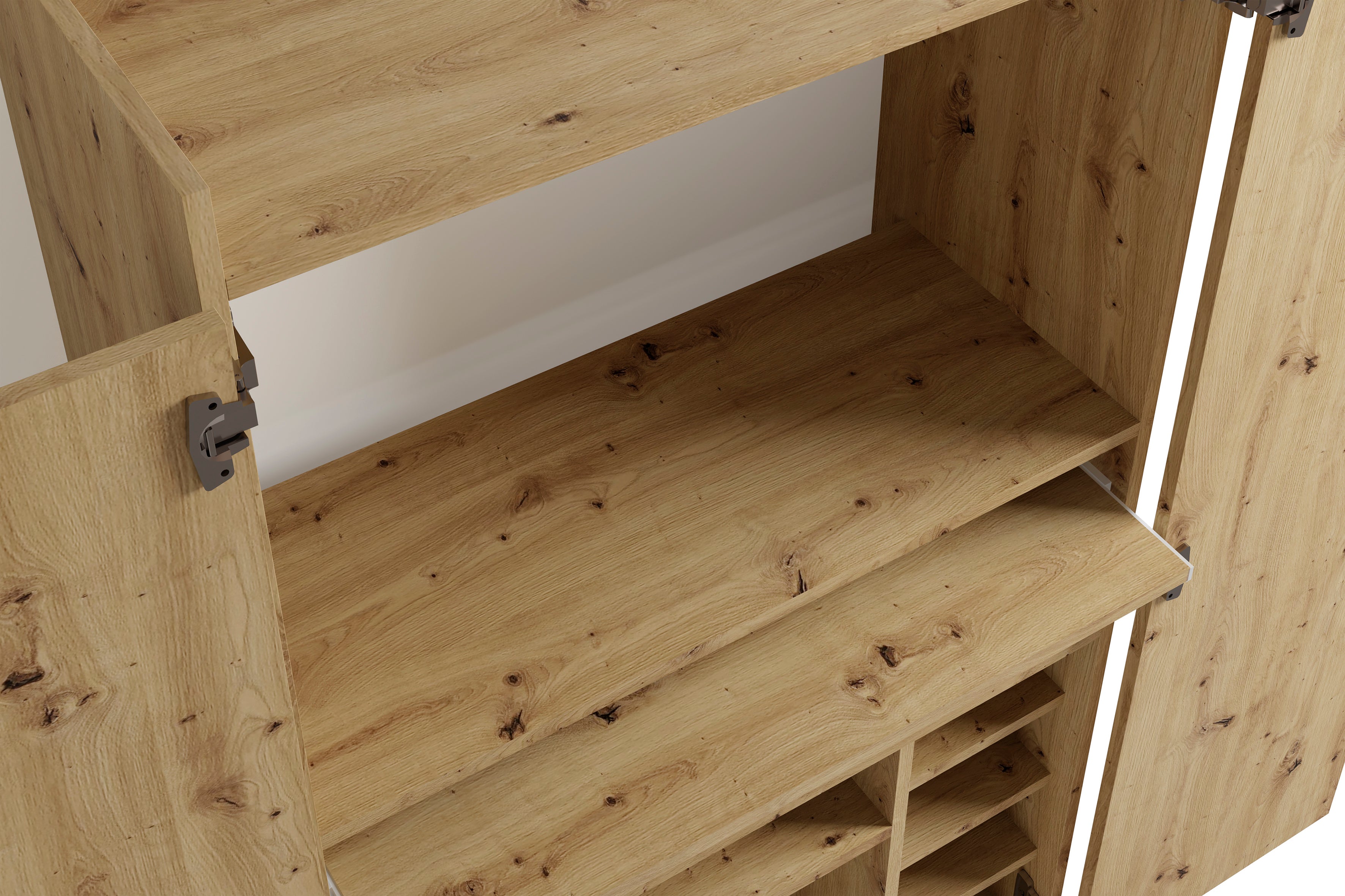 Sekretär JANNE / Sekretär matt weiß oder Artisan Eiche (Eiche-Optik) / Office-Schrank mit 2 Türen / platzsparend / Grifflos / B 80, H 141, T 40 cm