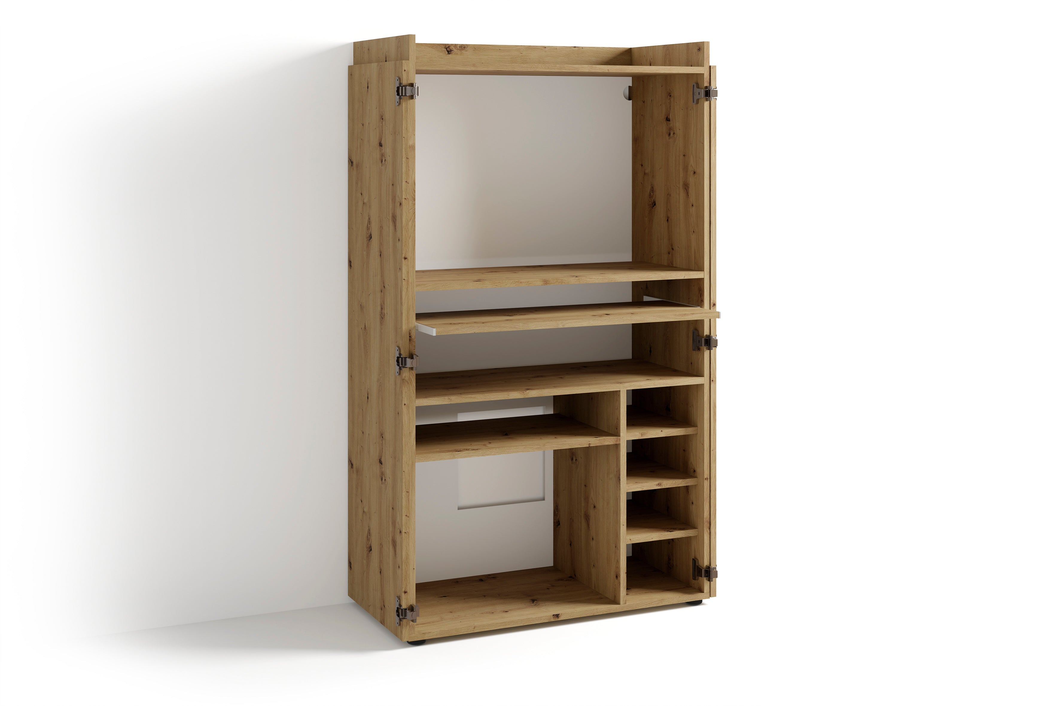 Sekretär JANNE / Sekretär matt weiß oder Artisan Eiche (Eiche-Optik) / Office-Schrank mit 2 Türen / platzsparend / Grifflos / B 80, H 141, T 40 cm