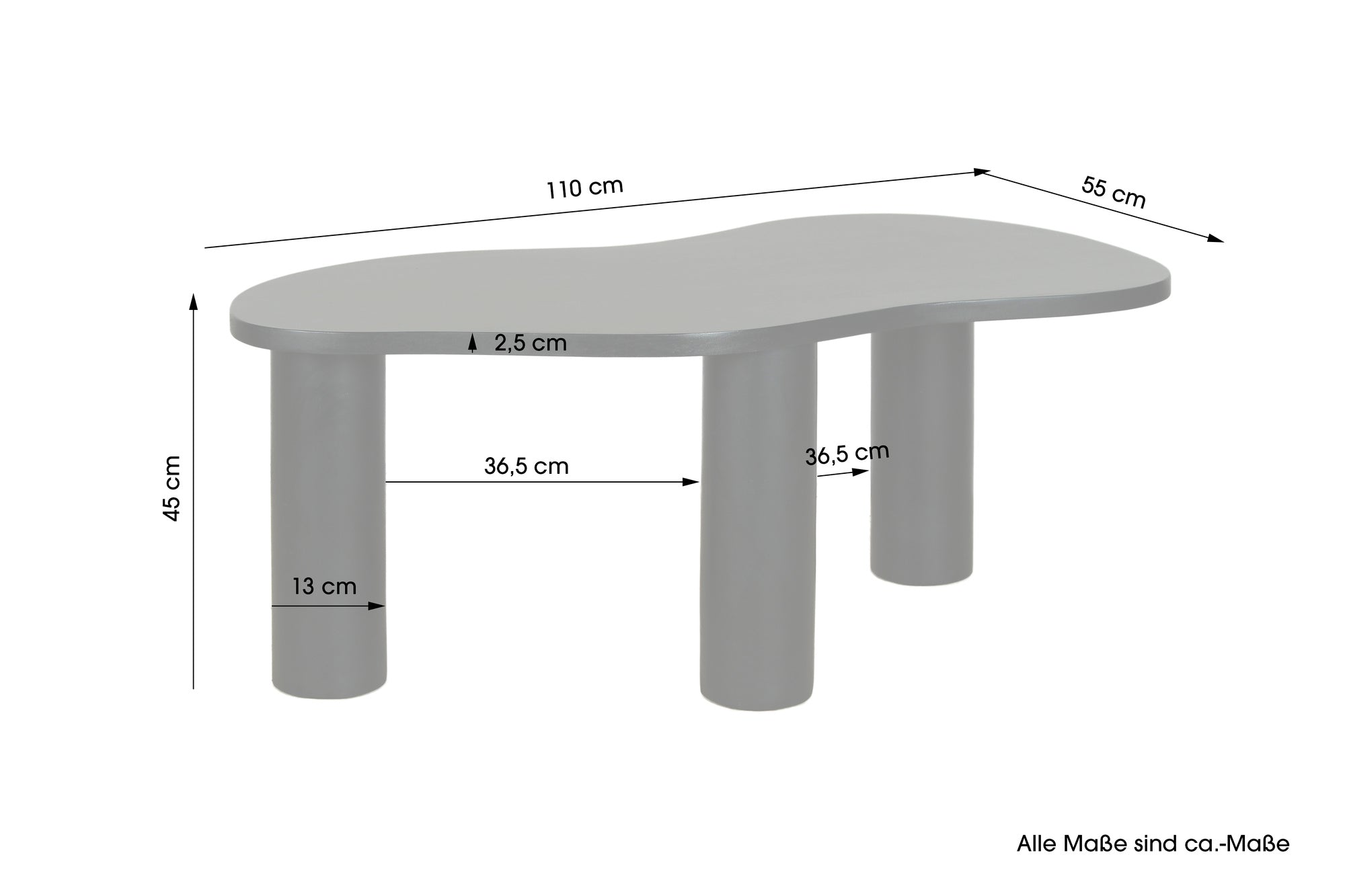 byLIVING Couchtisch ETHAN / Tischplatte und Gestell in schwarz oder naturfarben (Akazie) / Wohnzimmertisch / Beistelltisch / Maße: B 110, H 45, T 55 cm