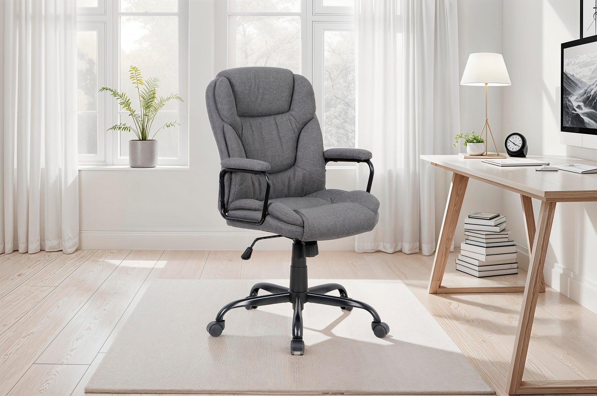 byLIVING Chefsessel STING/ Gaming-Chair/ Metall schwarz pulverbeschichtet/ Webstoff grau/ Armlehnen gepolstert/ Wippmechanik/ Sicherheitsdoppelrollen / B 57, H 99-109, T 67 cm