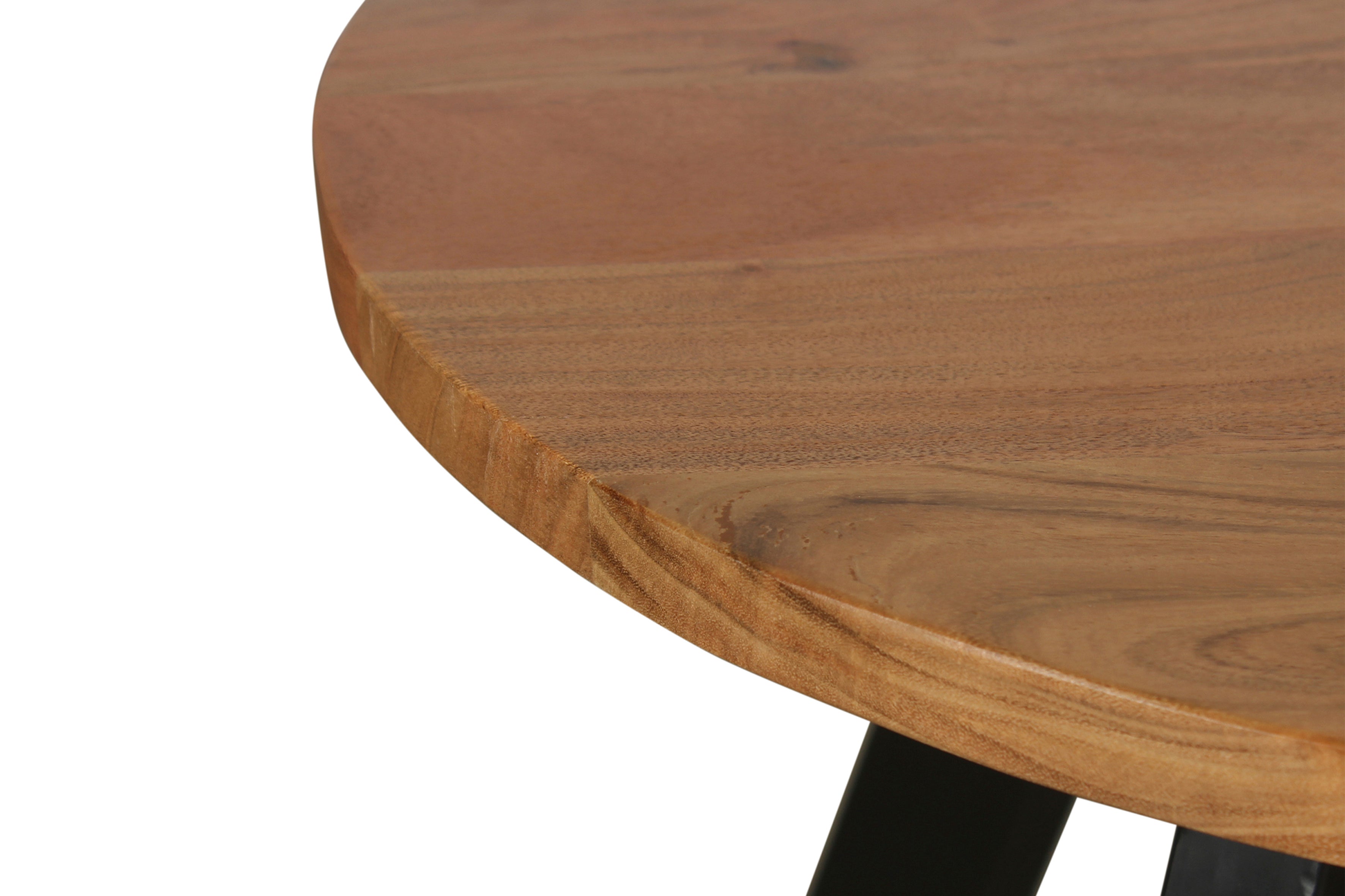 Couchtisch LARA / Platte Akazie massiv / Gestell Metall schwarz / D 75, H 47 cm