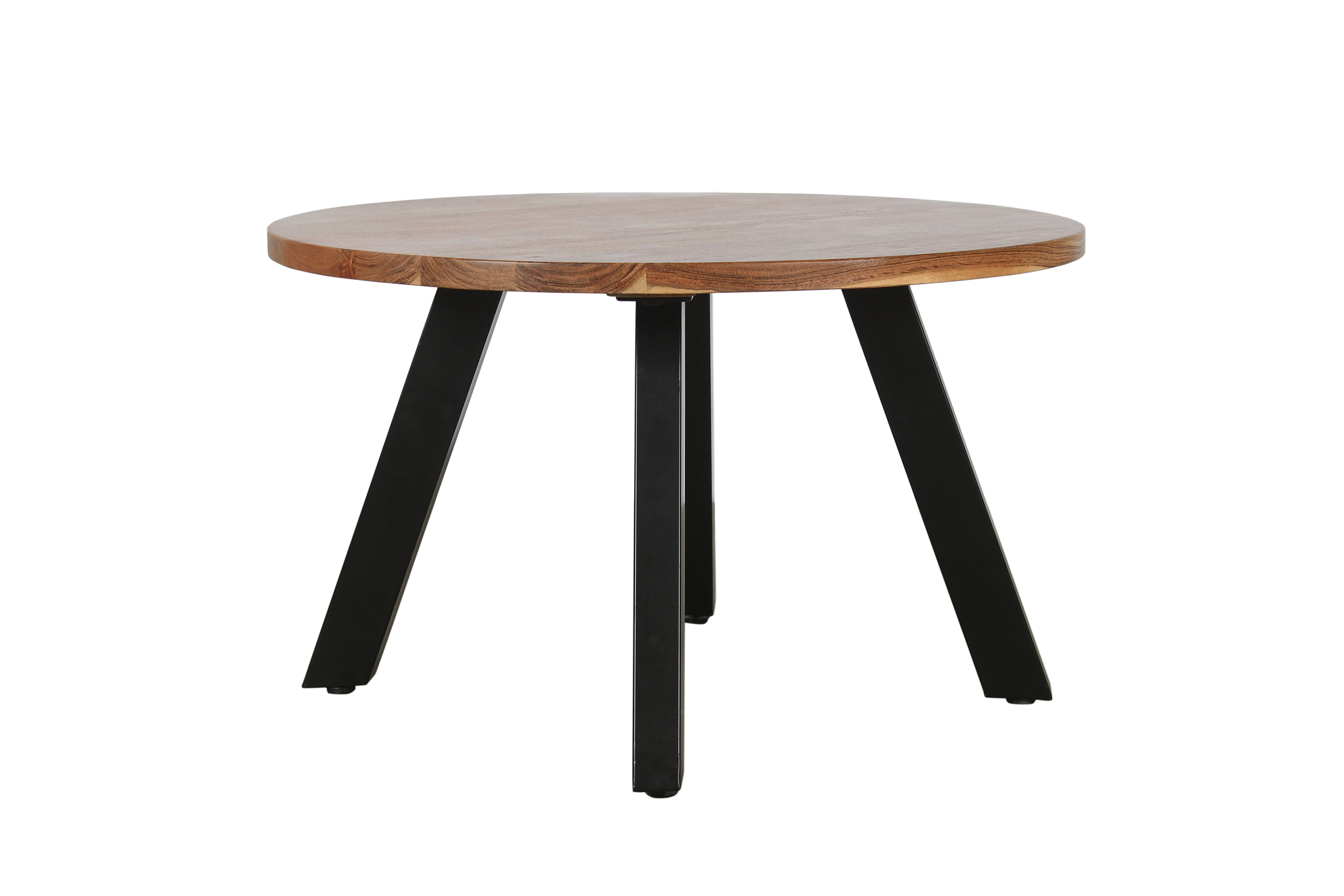 Couchtisch LARA / Platte Akazie massiv / Gestell Metall schwarz / D 75, H 47 cm
