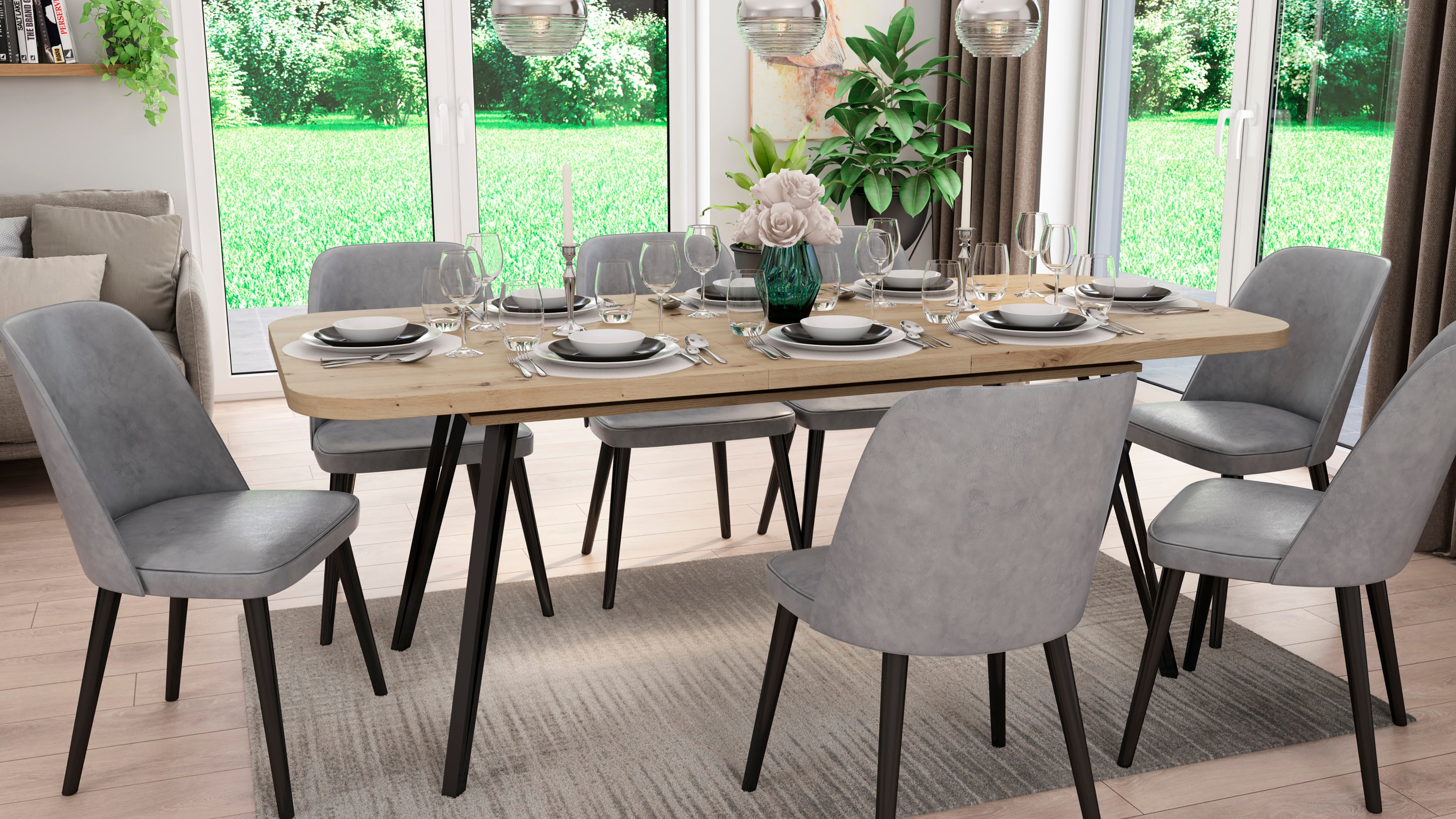 Esszimmertisch LIFE / Eiche-Optik braun / großer Auszugstisch 160 cm bis 240 cm / Tisch mit Ausziehfunktion / Tisch mit Synchronauszug und 2 Einlegeplatten / 160-240 x 90, H 76 cm