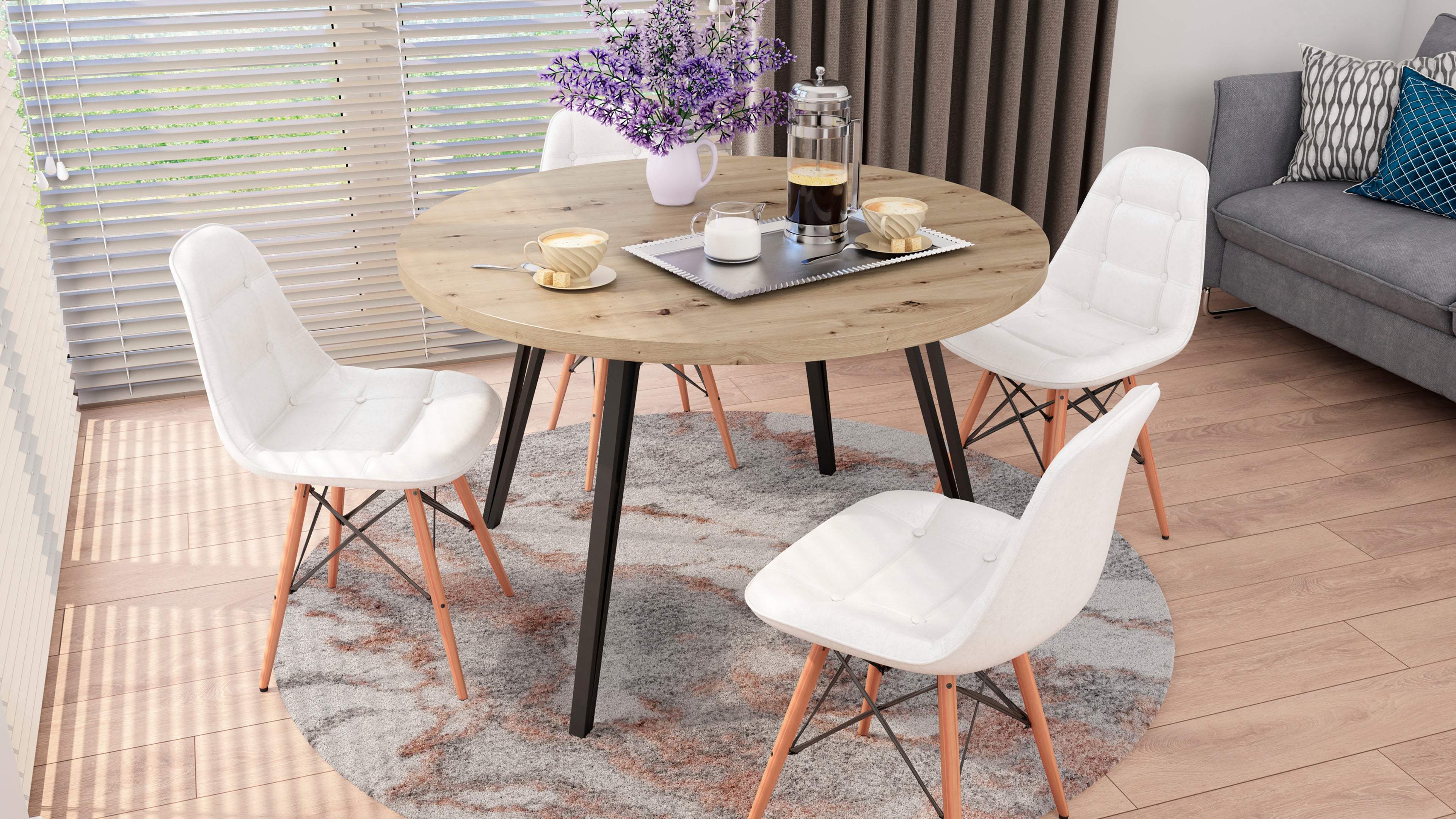 Esstisch MARTA / runde Tischplatte Artisan Eiche / Gestell Metall schwarz matt / Küchentisch für bis zu 5 Personen / D 120 cm, H 76 cm