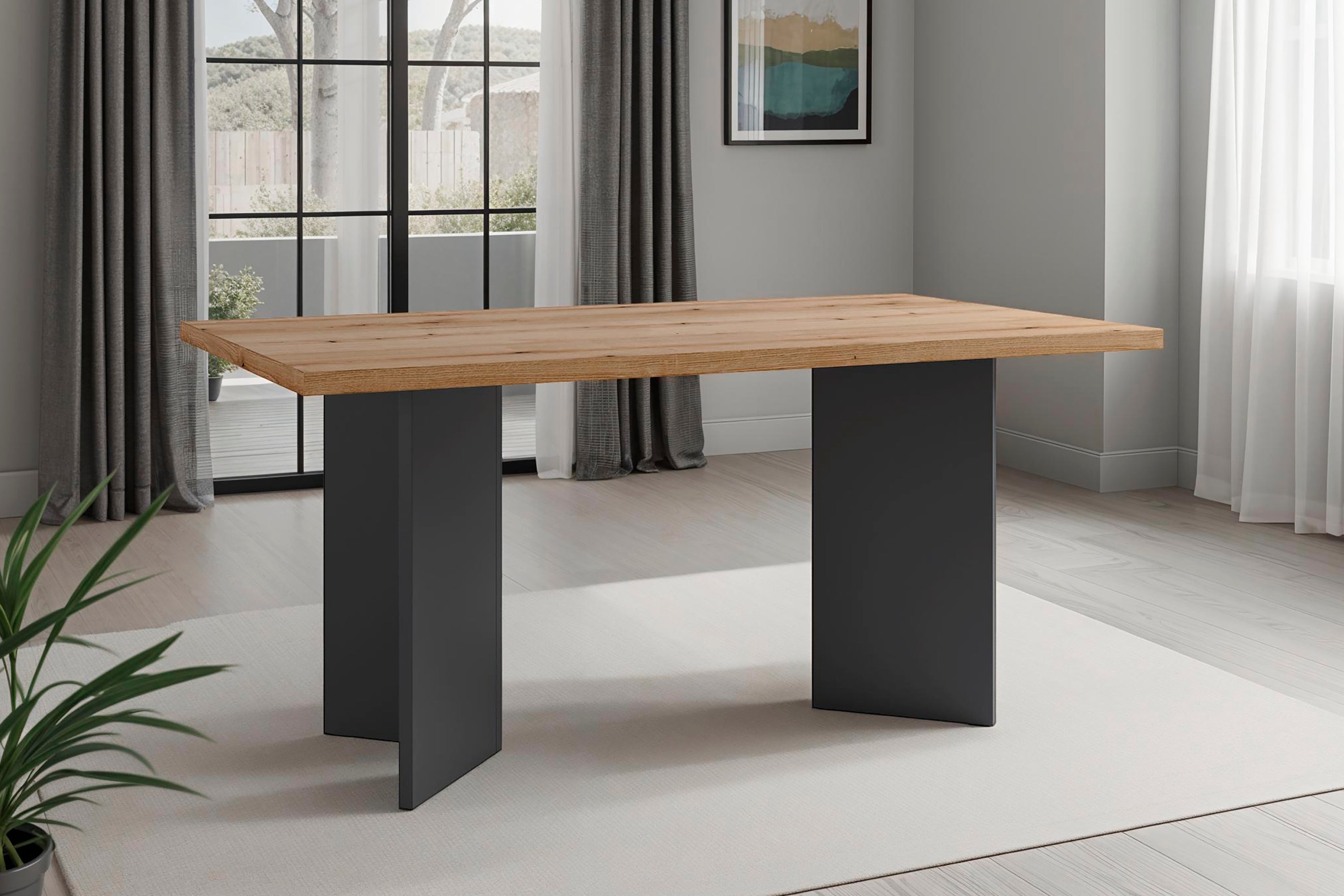 Tisch MARTEN / Tischplatte in Evoke Eiche - Optik, Gestell in anthrazit / stabile Konstruktion, bis 6 Personen / Esstisch / Küchentisch / Maße: 138 x 90, H 75,5 cm oder 160 x 90, H 75,5 cm