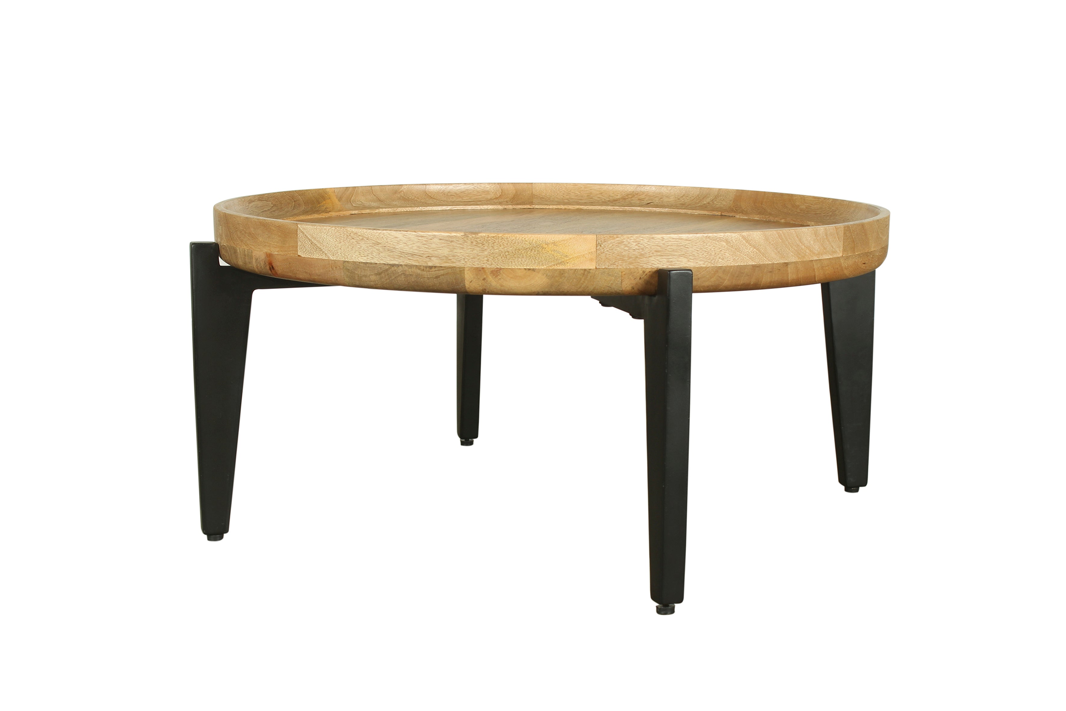 Couchtisch MILA / Platte Mango massiv / Gestell Metall schwarz / D 75, H 34 cm