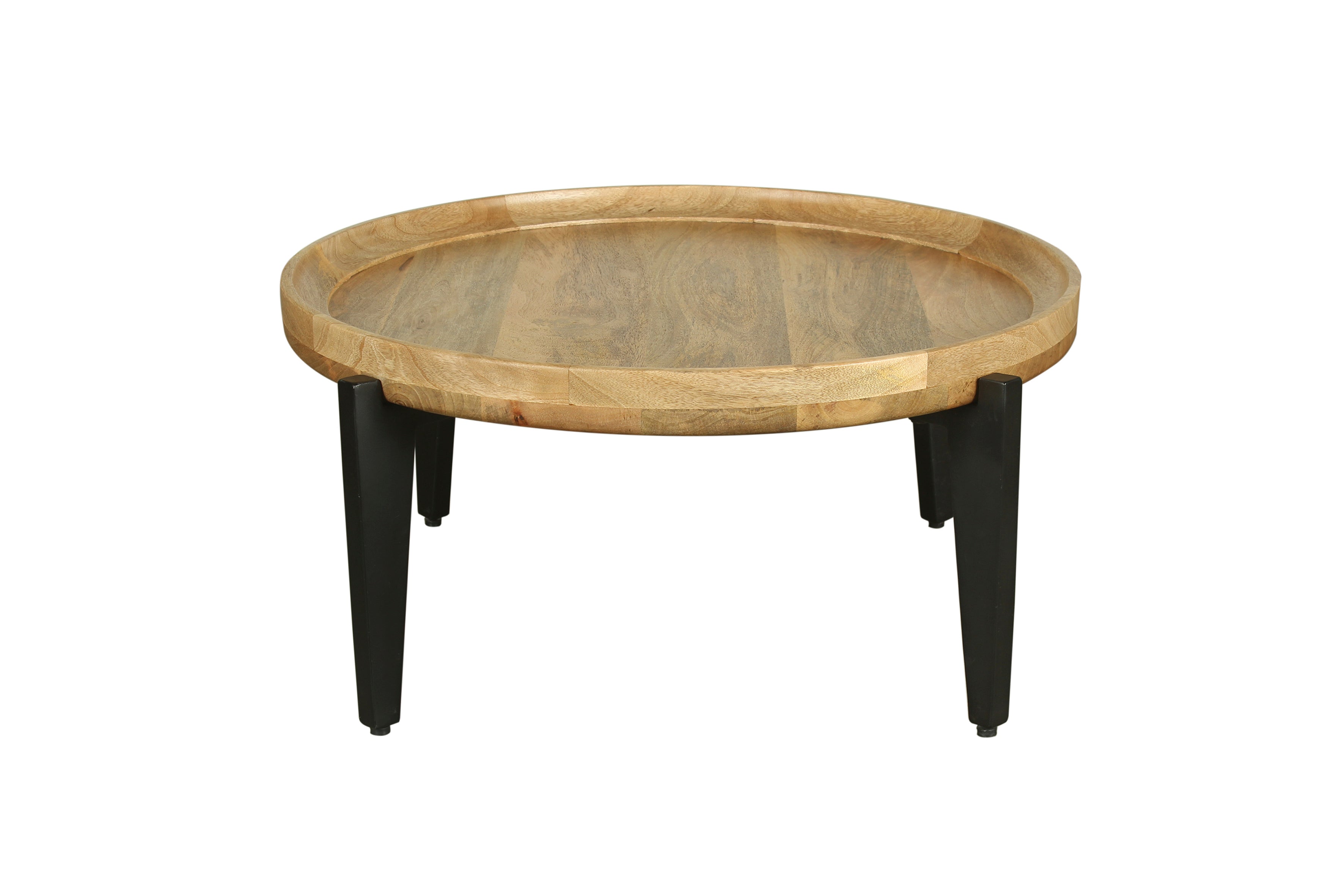 Couchtisch MILA / Platte Mango massiv / Gestell Metall schwarz / D 75, H 34 cm