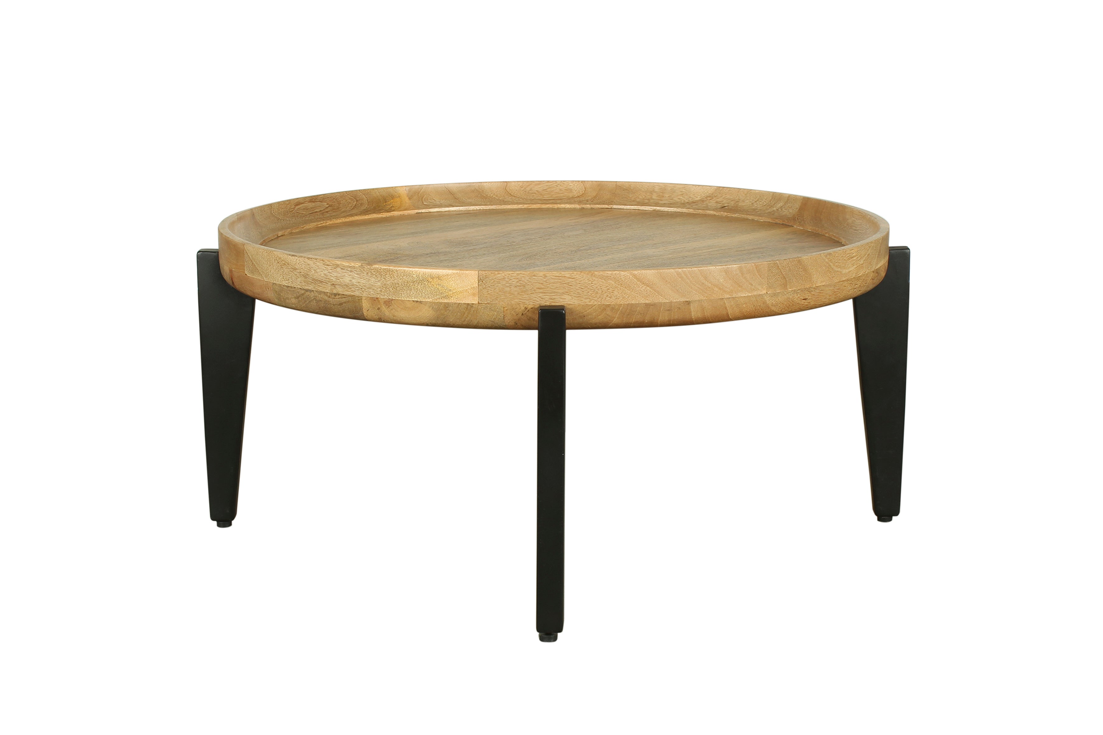 Couchtisch MILA / Platte Mango massiv / Gestell Metall schwarz / D 75, H 34 cm