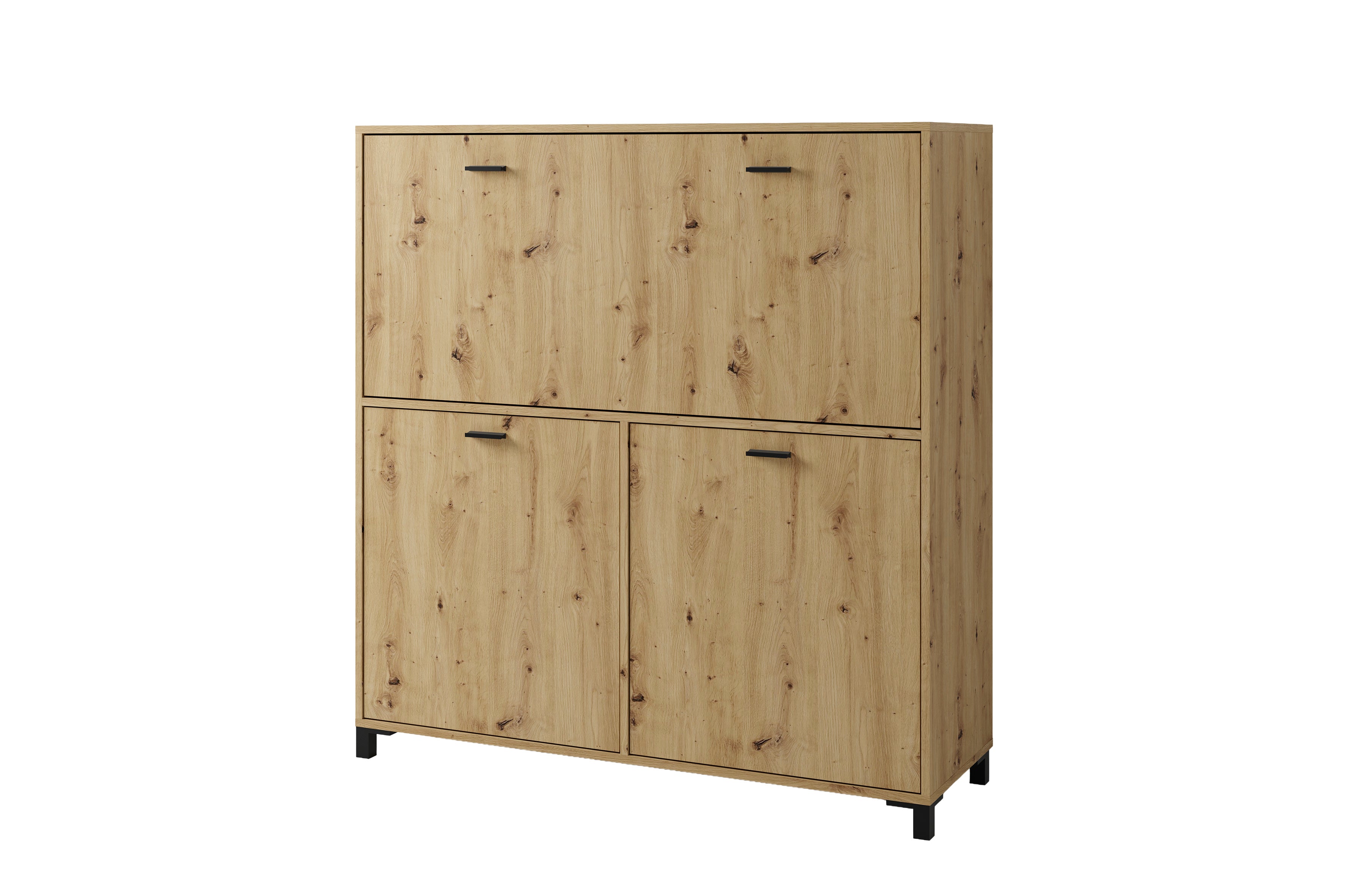 Sekretär MONTANA / Sekretär matt weiß oder Artisan Eiche (Eiche-Optik) / Office-Schrank mit 1 Klappe und 2 Türen / schwarze Griffe / B 120, H 127, T 40 cm