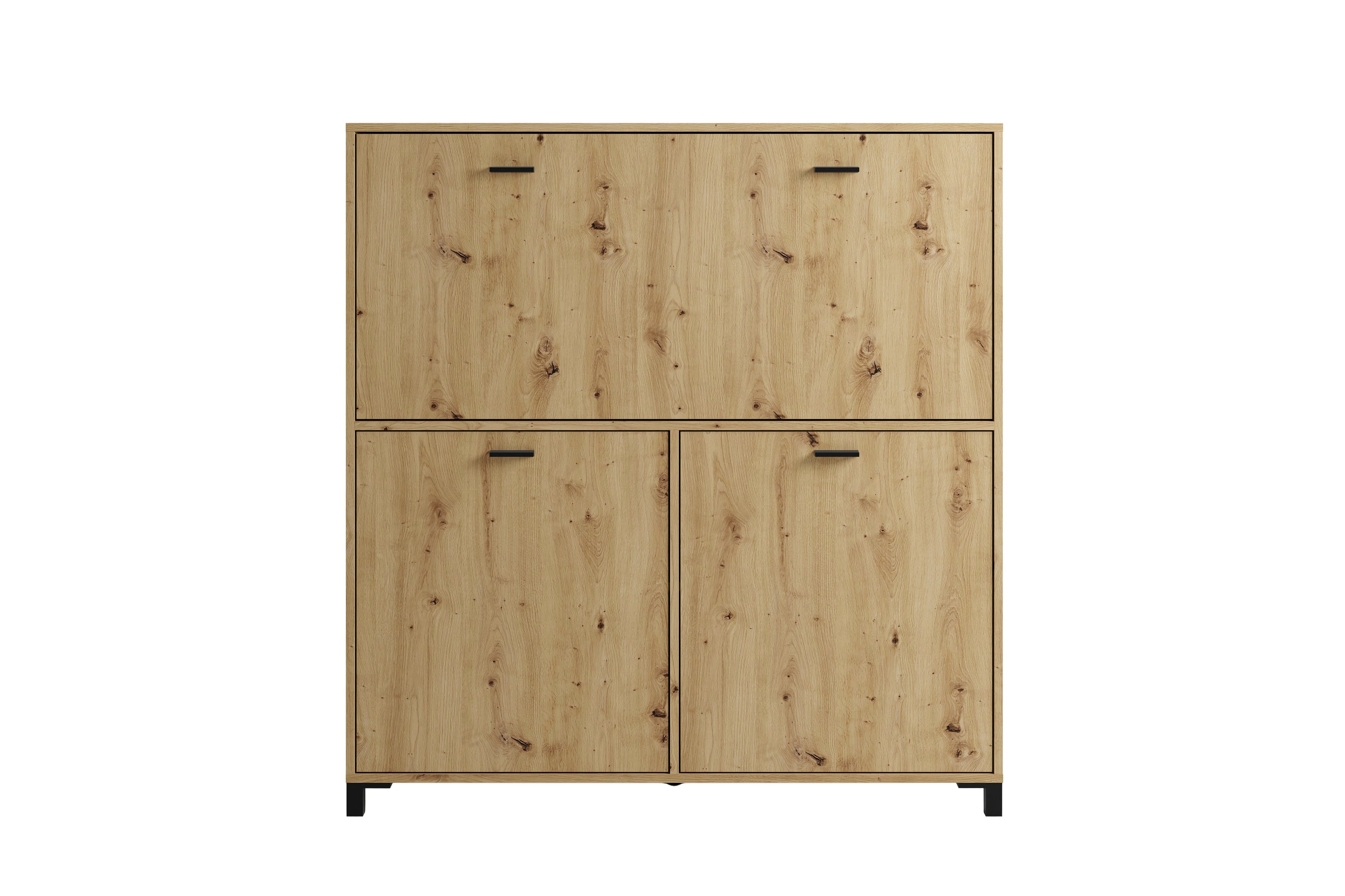 Sekretär MONTANA / Sekretär matt weiß oder Artisan Eiche (Eiche-Optik) / Office-Schrank mit 1 Klappe und 2 Türen / schwarze Griffe / B 120, H 127, T 40 cm