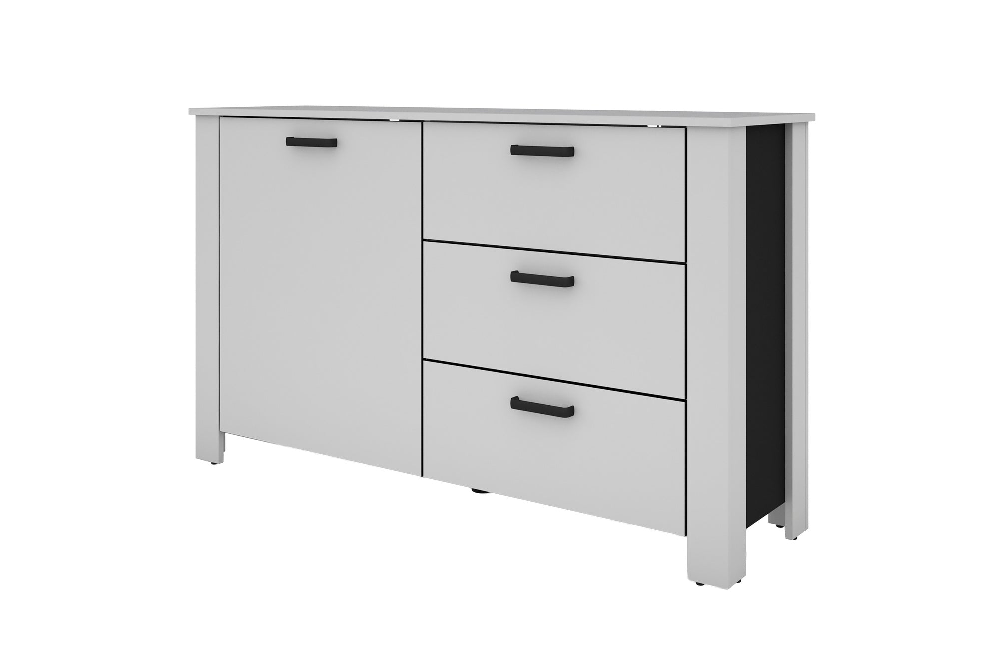Sideboard FARO / Artisan Eiche (Eiche-Optik) oder weiß, Absetzung in schwarz / 1 Tür und 3 Schubkästen / verstellbare Einlegeböden / viel Stauraum / Kommode / Anrichte / Maße: B 140, H 84, T 40 cm