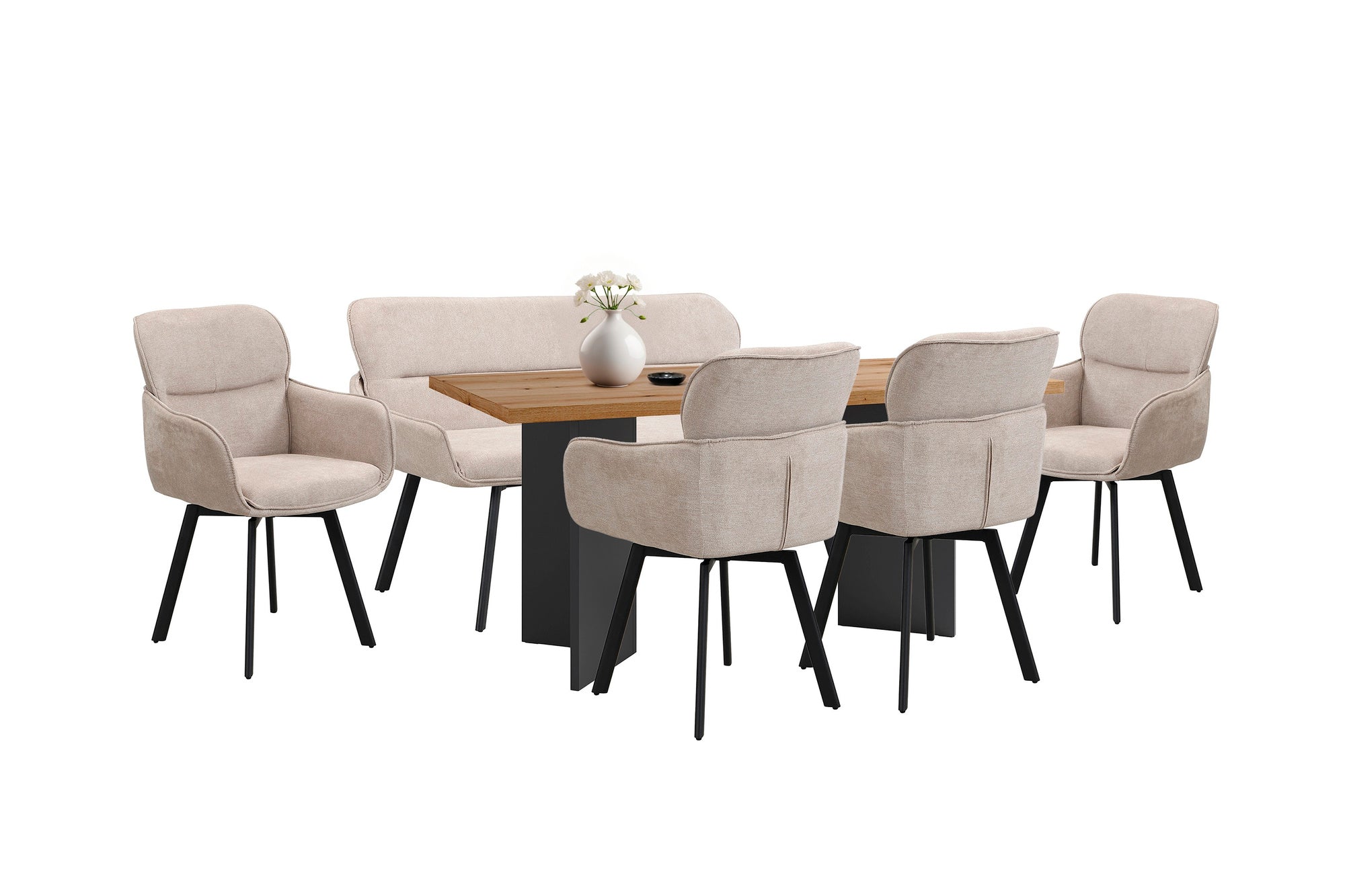 Stuhl 2-er Set RICO / Webstoffbezug in dunkelgrau oder taupe, Gestell in schwarz / 360° drehbar / Esszimmerstuhl / Küchenstuhl / B 61 x H 90 x T 63 cm