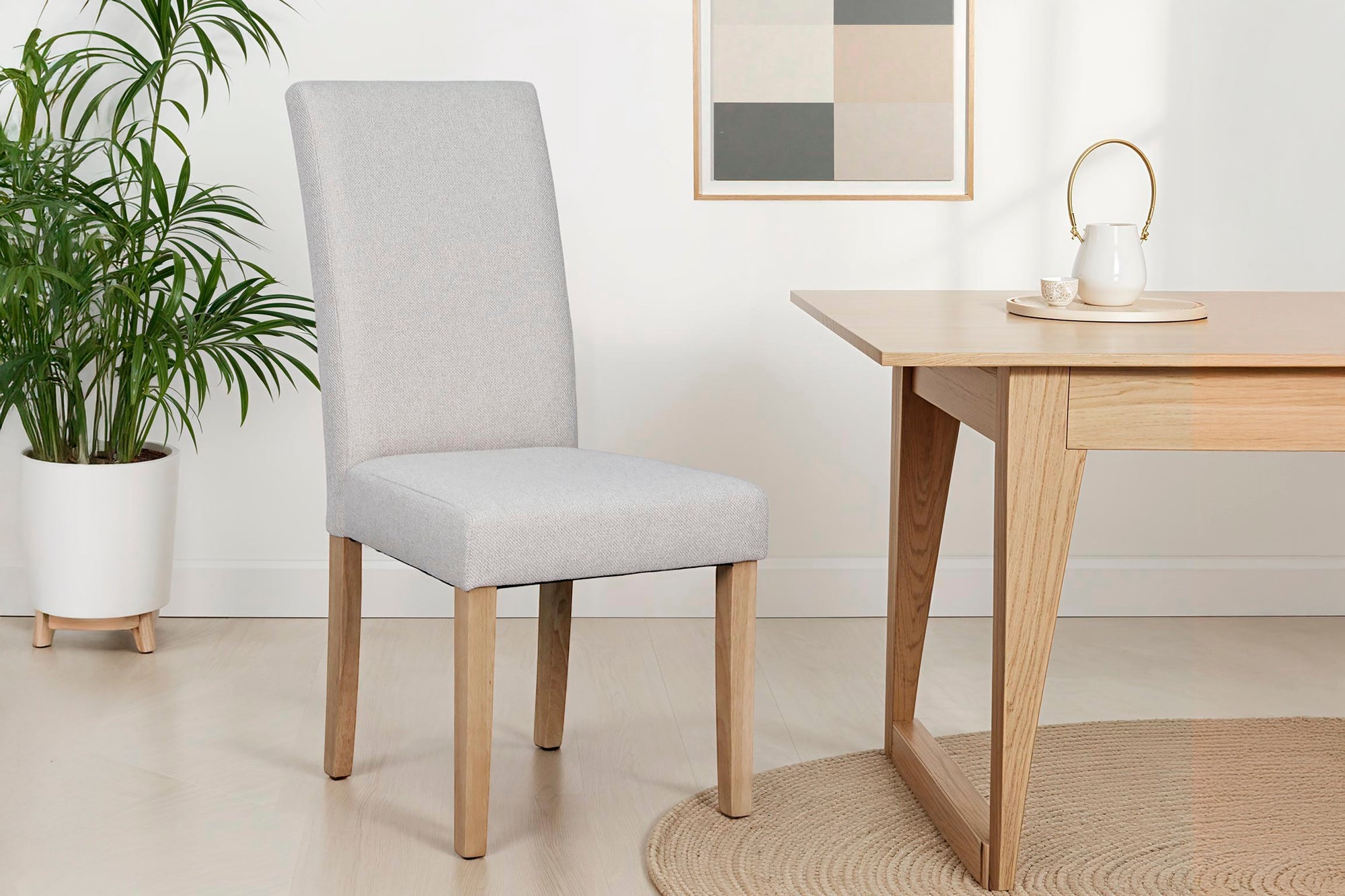 Esszimmerstuhl 2er Set ELIAS / Webstoff taupe oder dunkelgrau / Gestell Massivholz Rubberwood natur / B 47, H 99,5, T 60 cm