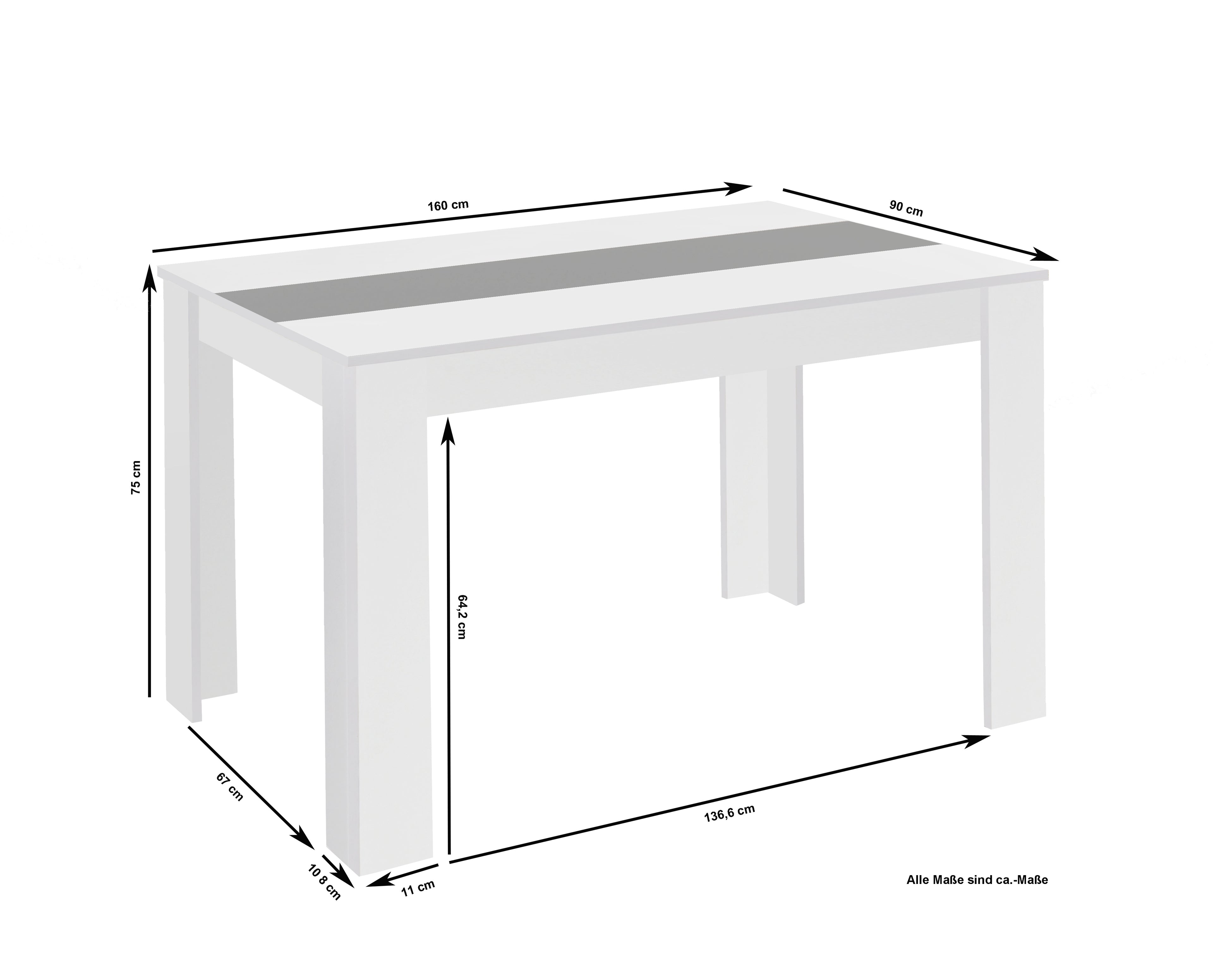 NORI Tisch, Breite 120, 140 oder 160 cm, Einlegeplatte schwarz/weiß, in Eiche-Optik, weiß oder Old-Wood-Optik