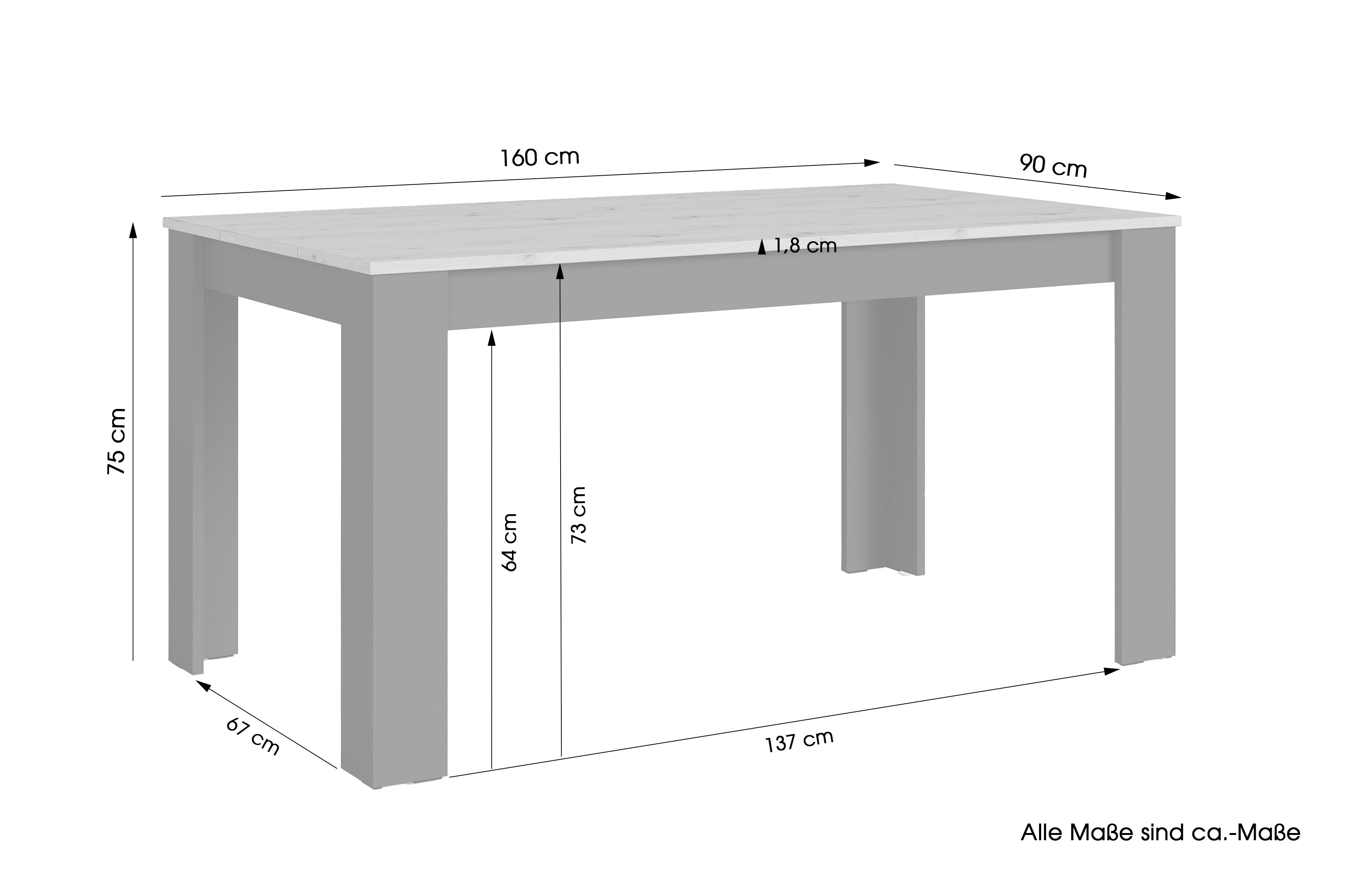 Esstisch NORI / Moderner Küchentisch in Eiche-Optik / Untergestell Melamin anthrazit oder weiß / Großer Tisch / Breite: 120, 140 oder 160 cm