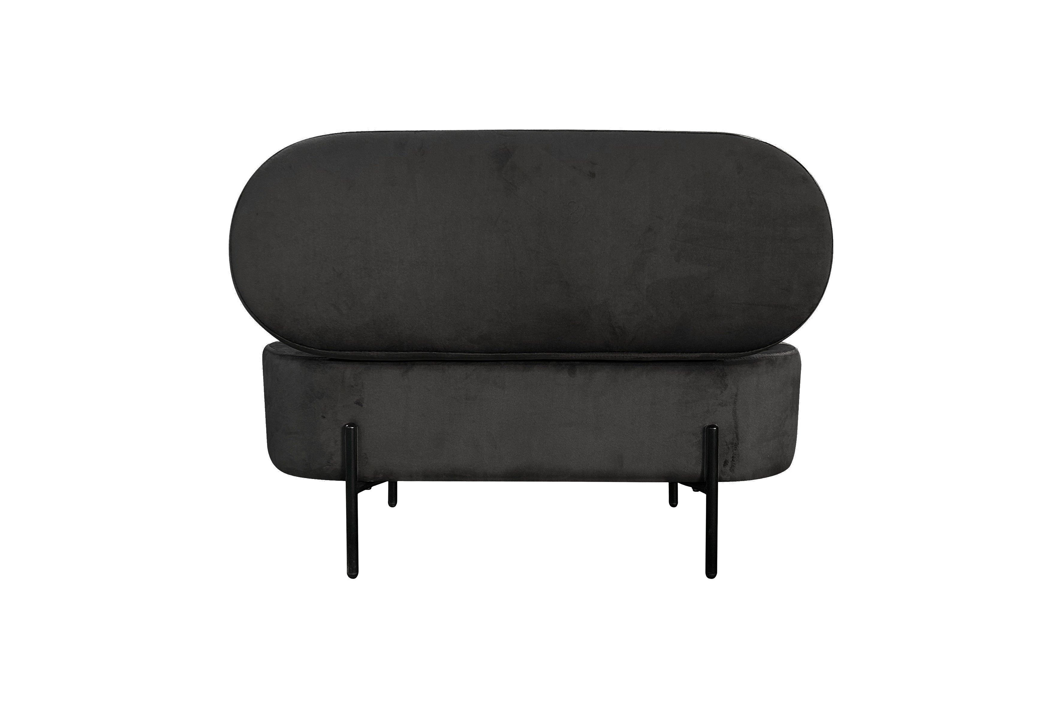 Bank NOVA / Samt dunkelgrün, grau oder schwarz / Metall schwarz pulverbeschichtet / Polsterbank mit Stauraum / B 95, H 42, T 37,5 cm