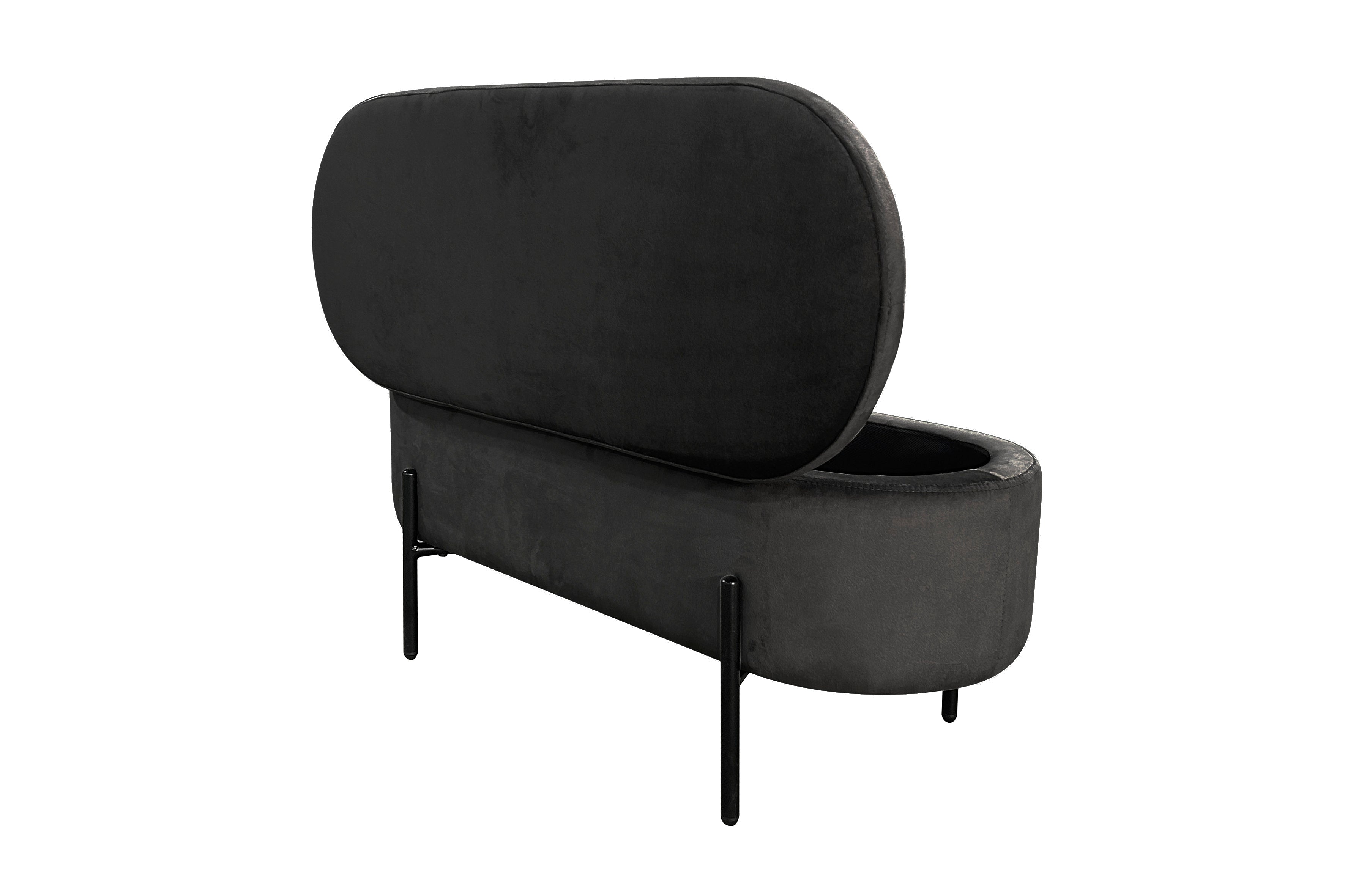 Bank NOVA / Samt dunkelgrün, grau oder schwarz / Metall schwarz pulverbeschichtet / Polsterbank mit Stauraum / B 95, H 42, T 37,5 cm