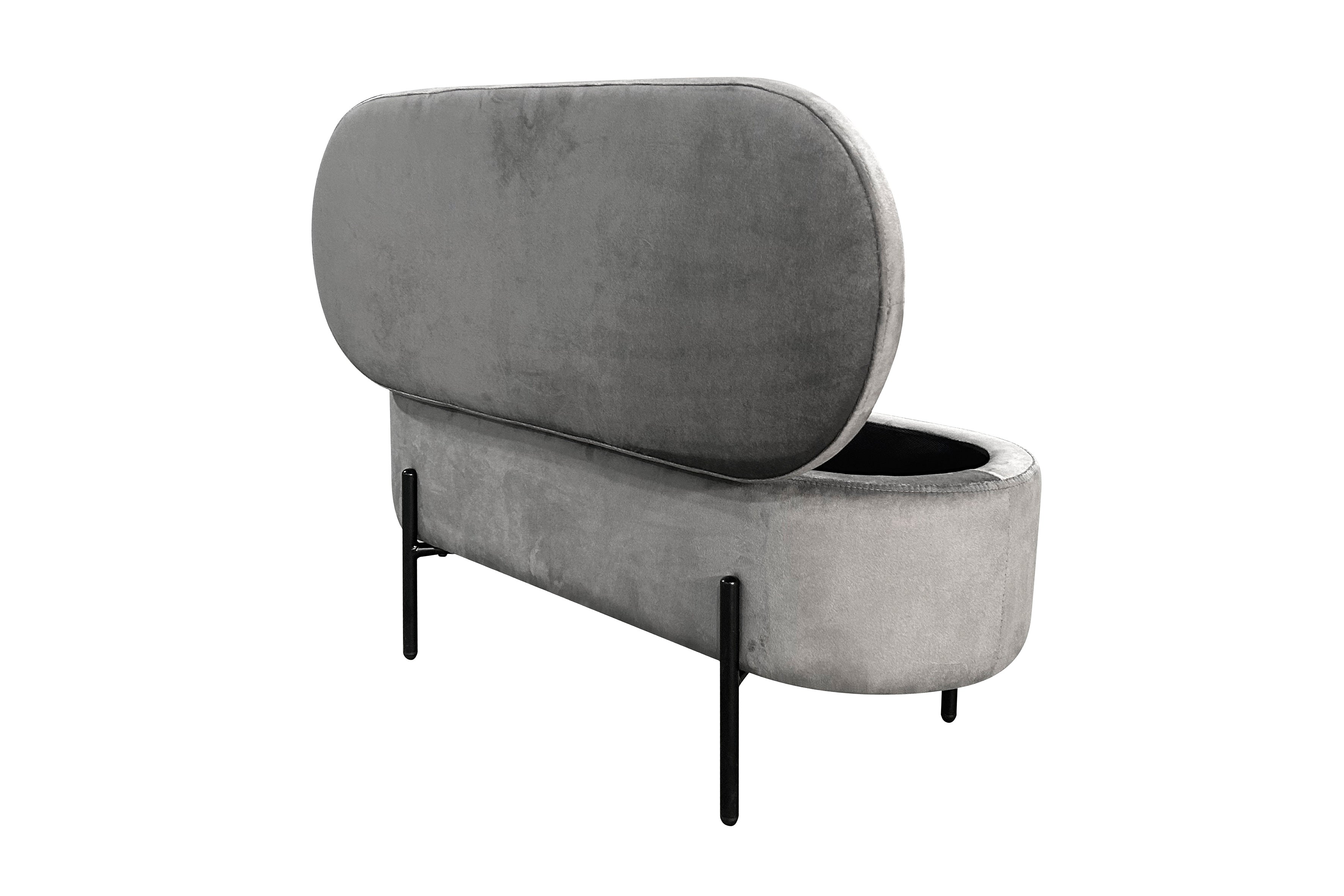 Bank NOVA / Samt dunkelgrün, grau oder schwarz / Metall schwarz pulverbeschichtet / Polsterbank mit Stauraum / B 95, H 42, T 37,5 cm