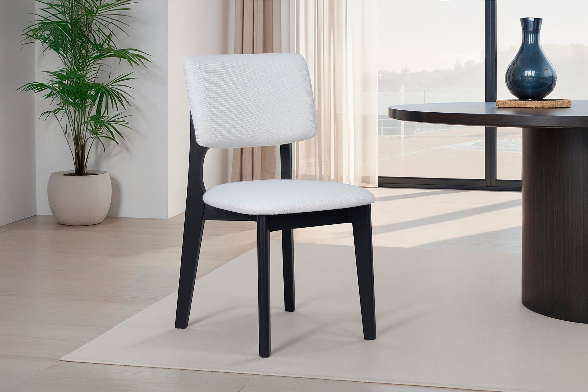Esszimmerstuhl 2er Set ELSA / Webstoff beige oder grau / Gestell Massivholz schwarz / B 48, H 87, T 54 cm