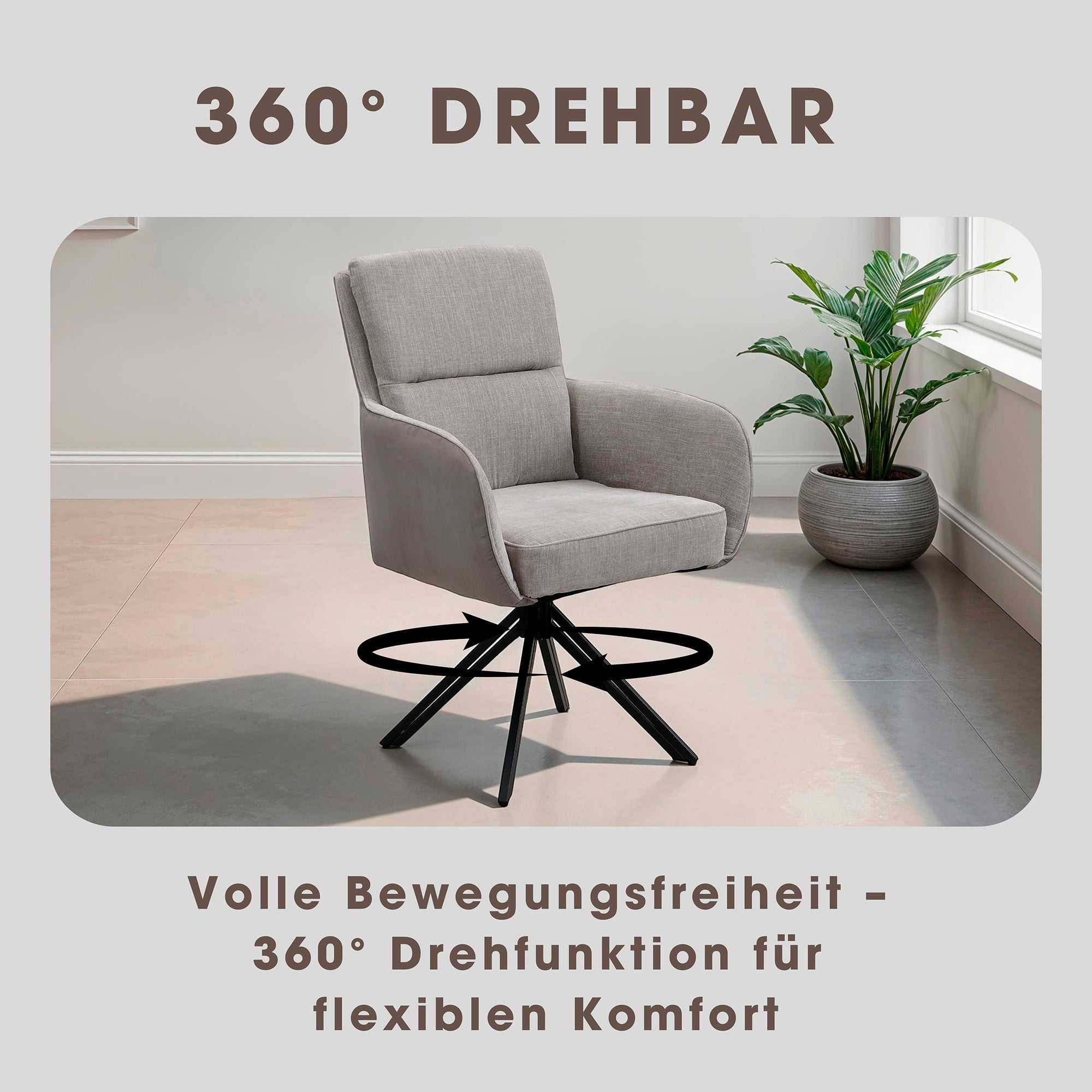 Stuhl 2-er Set TINO / Bezug Webstoff-Mikrofaser in schwarz oder hellgrau, Gestell in schwarz / 360° drehbar / Esszimmerstuhl / Küchenstuhl / B 62 x H 94 x T 70 cm