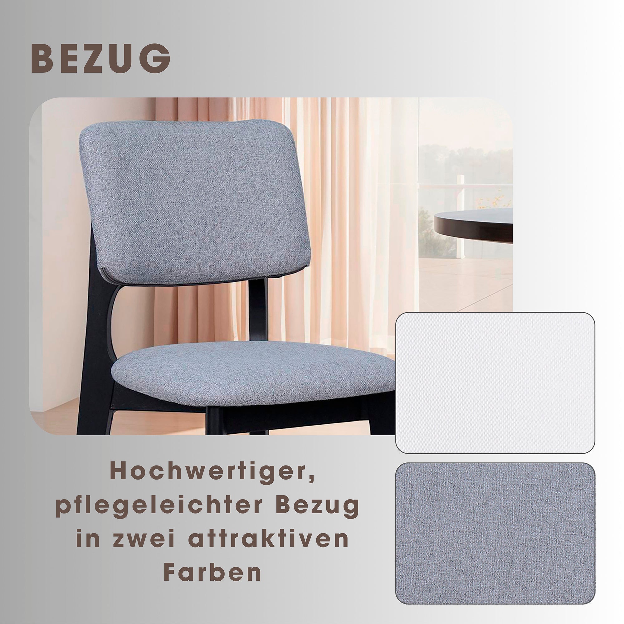 Esszimmerstuhl 2er Set ELSA / Webstoff beige oder grau / Gestell Massivholz schwarz / B 48, H 87, T 54 cm