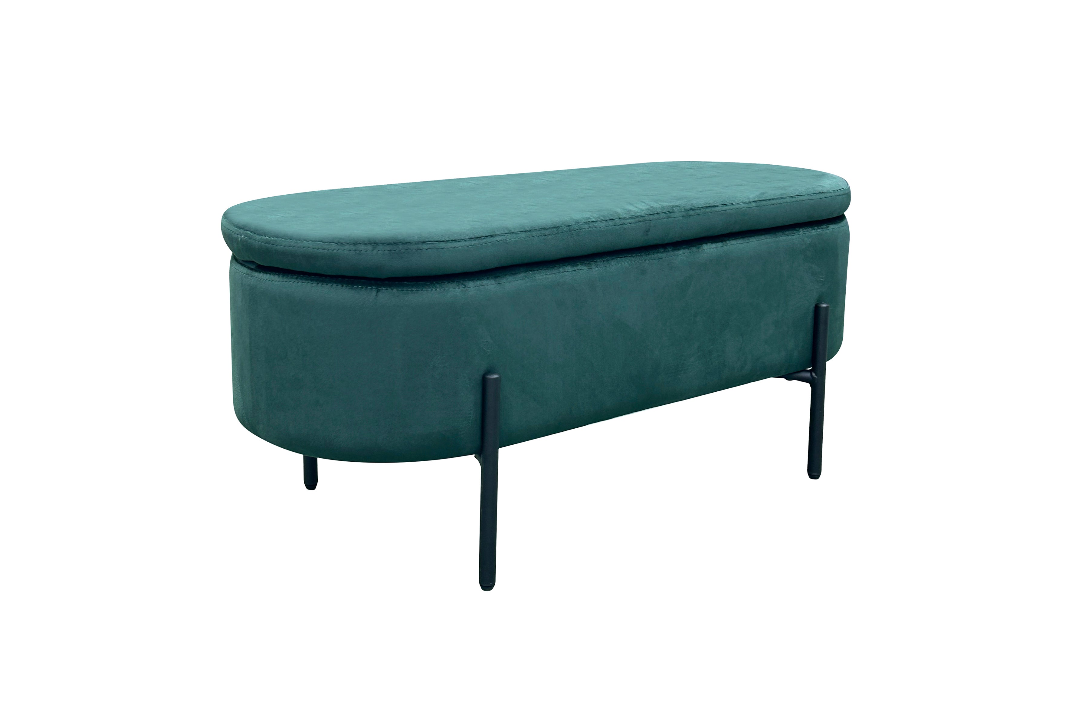 Bank NOVA / Samt dunkelgrün, grau oder schwarz / Metall schwarz pulverbeschichtet / Polsterbank mit Stauraum / B 95, H 42, T 37,5 cm