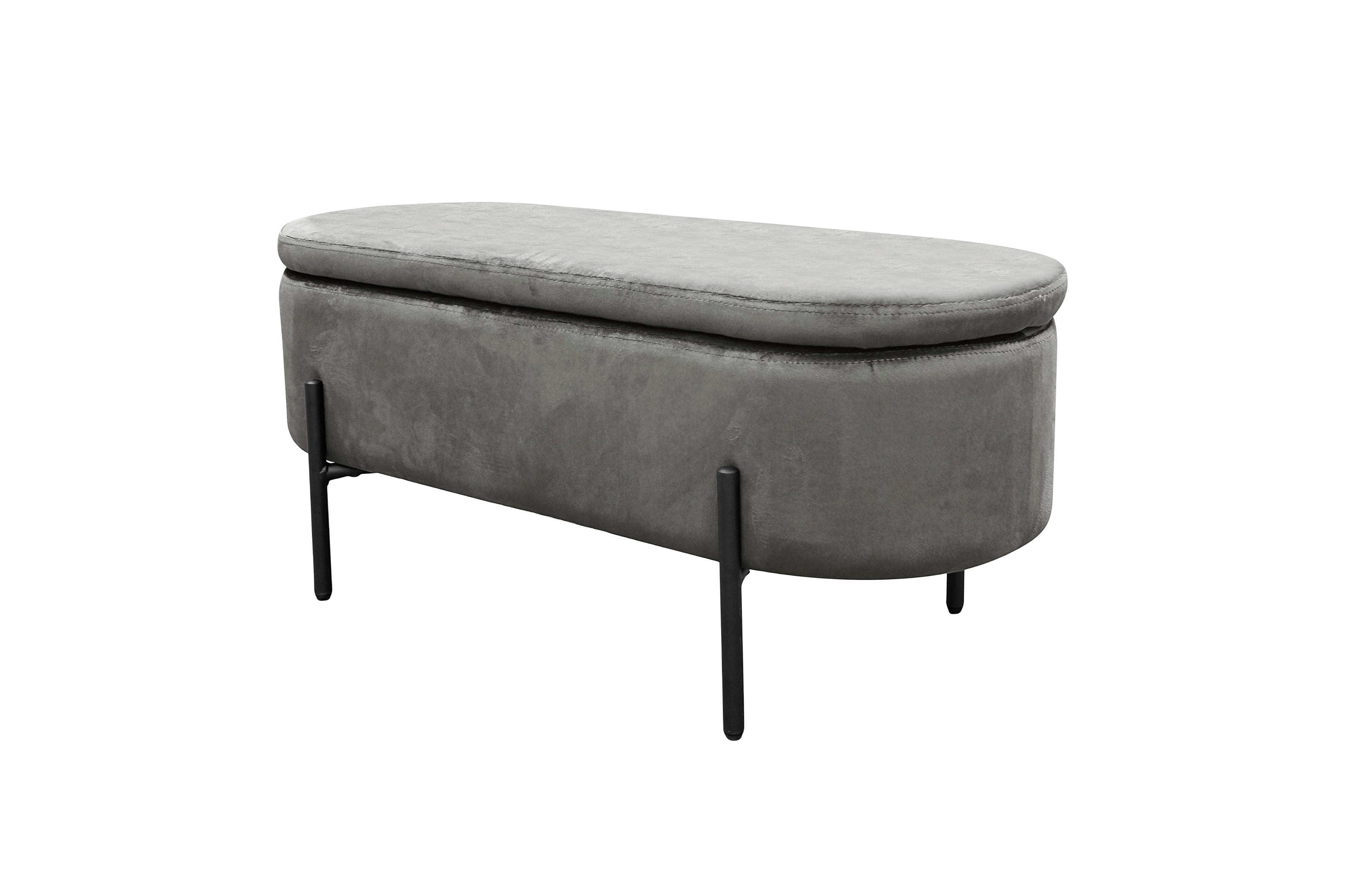 Bank NOVA / Samt dunkelgrün, grau oder schwarz / Metall schwarz pulverbeschichtet / Polsterbank mit Stauraum / B 95, H 42, T 37,5 cm