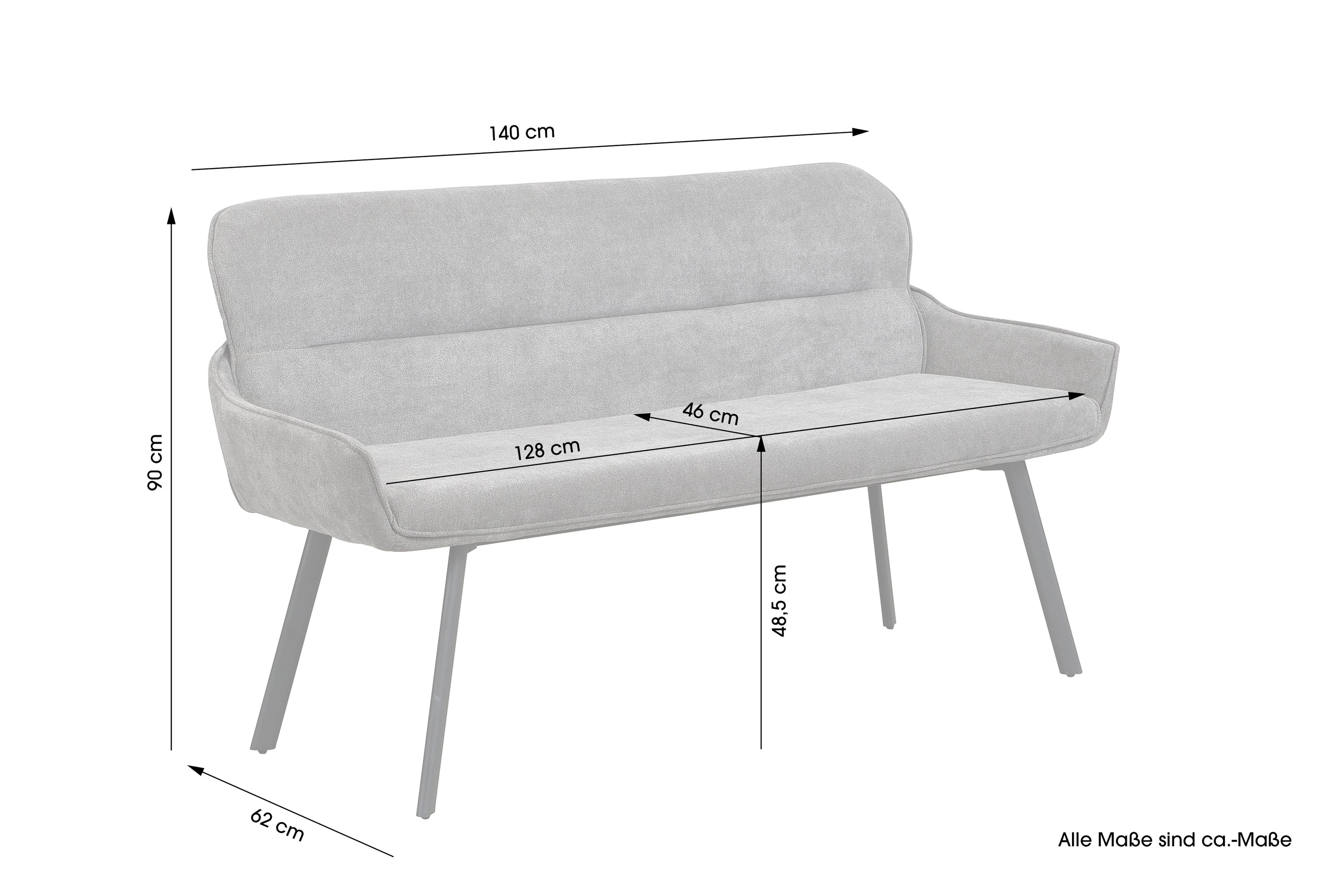Bank RICO / Webstoffbezug in dunkelgrau oder taupe, Gestell in schwarz / Taschenfederkern, aufgedoppelter Rücken / Esszimmerbank, Sitzbank / B 140 x H 90 x T 62 cm oder B 160 x H 90 x T 62 cm