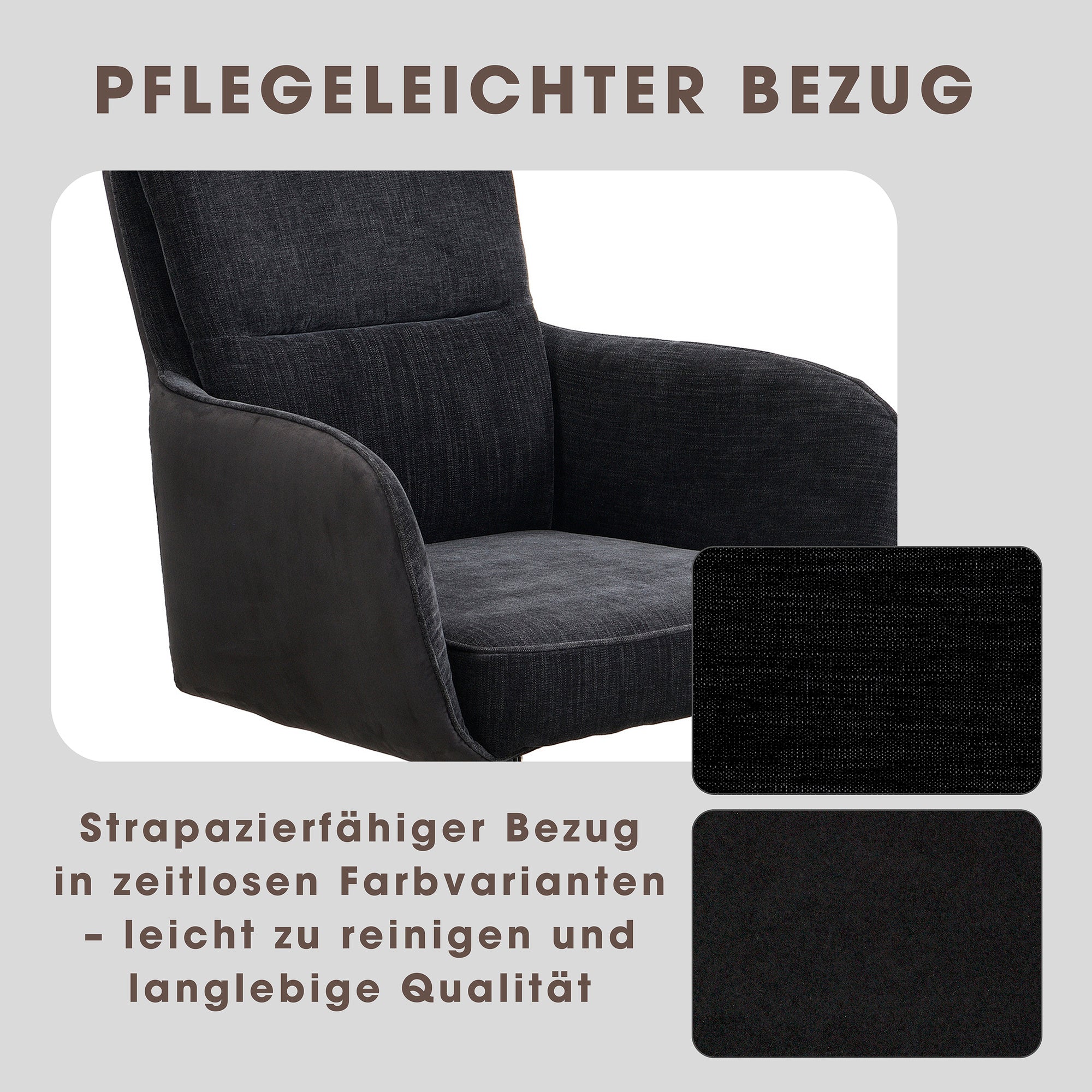 Stuhl 2-er Set TINO / Bezug Webstoff-Mikrofaser in schwarz oder hellgrau, Gestell in schwarz / 360° drehbar / Esszimmerstuhl / Küchenstuhl / B 62 x H 94 x T 70 cm