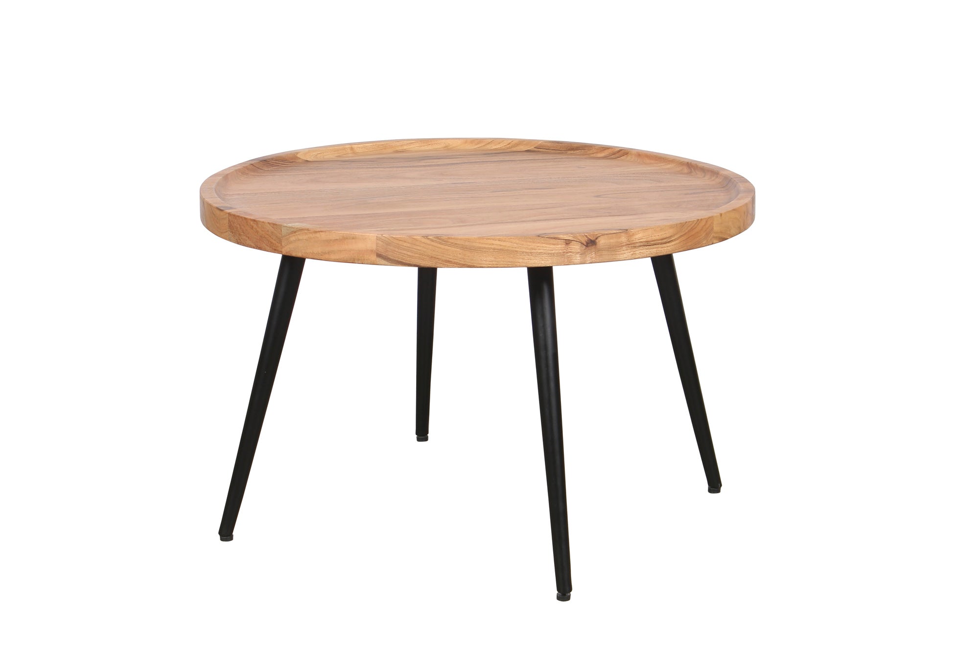 Couchtisch ROMY / moderner Couchtisch aus Akazienholz massiv und schwarzem Metallgestell / D 75, H 47,5 cm