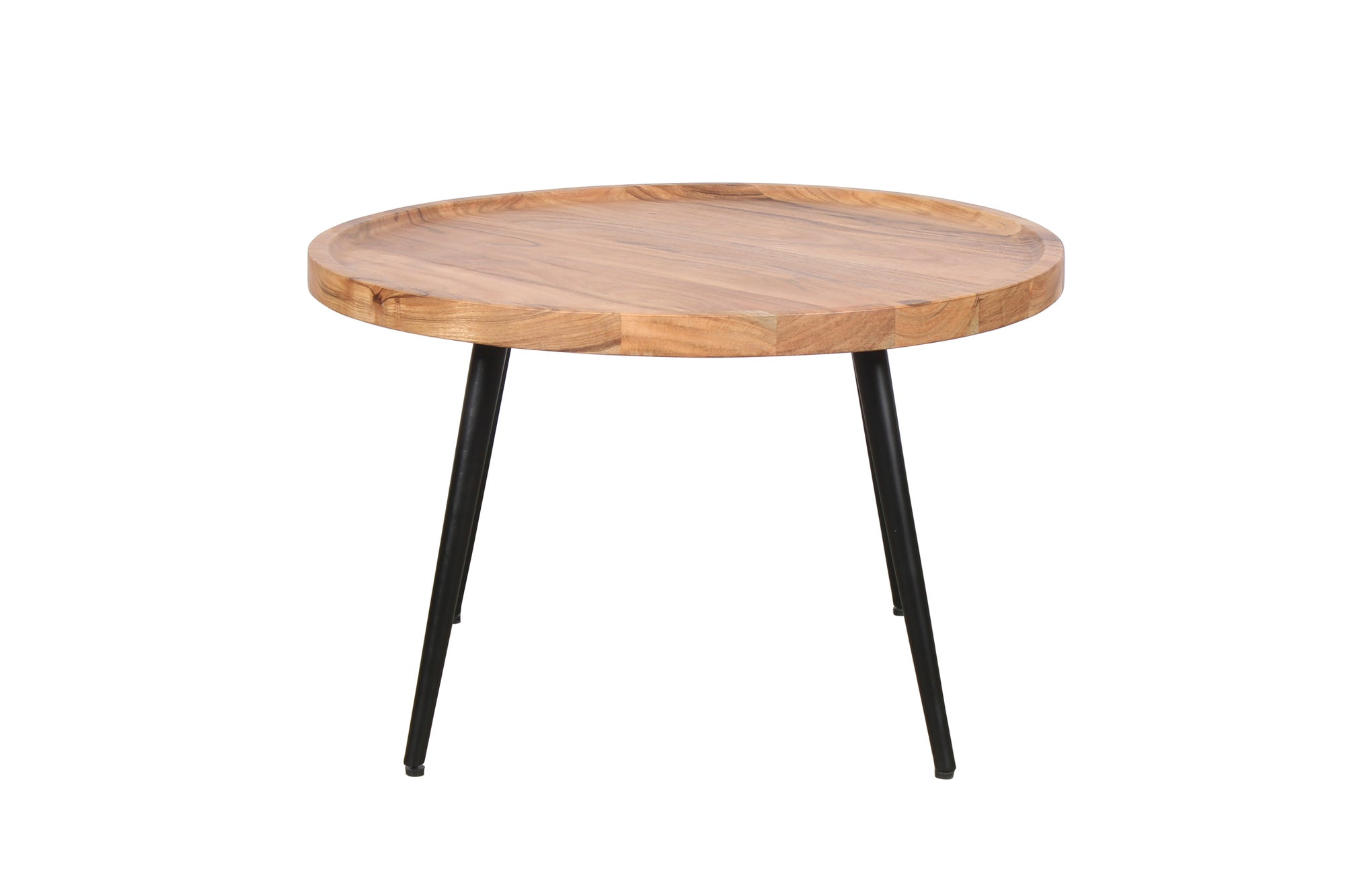 Couchtisch ROMY / moderner Couchtisch aus Akazienholz massiv und schwarzem Metallgestell / D 75, H 47,5 cm