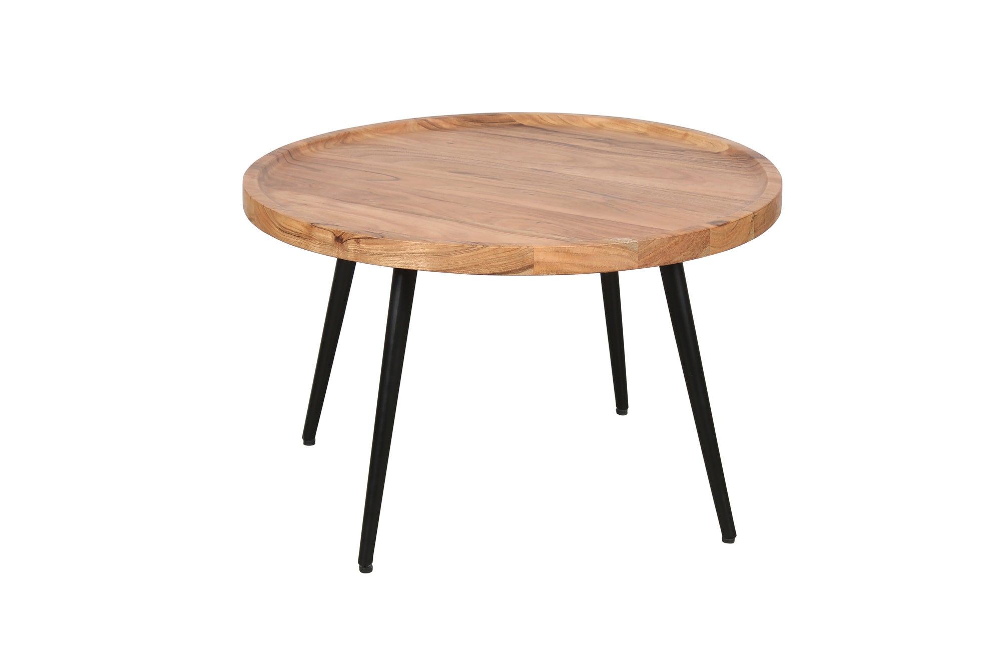 Couchtisch ROMY / moderner Couchtisch aus Akazienholz massiv und schwarzem Metallgestell / D 75, H 47,5 cm