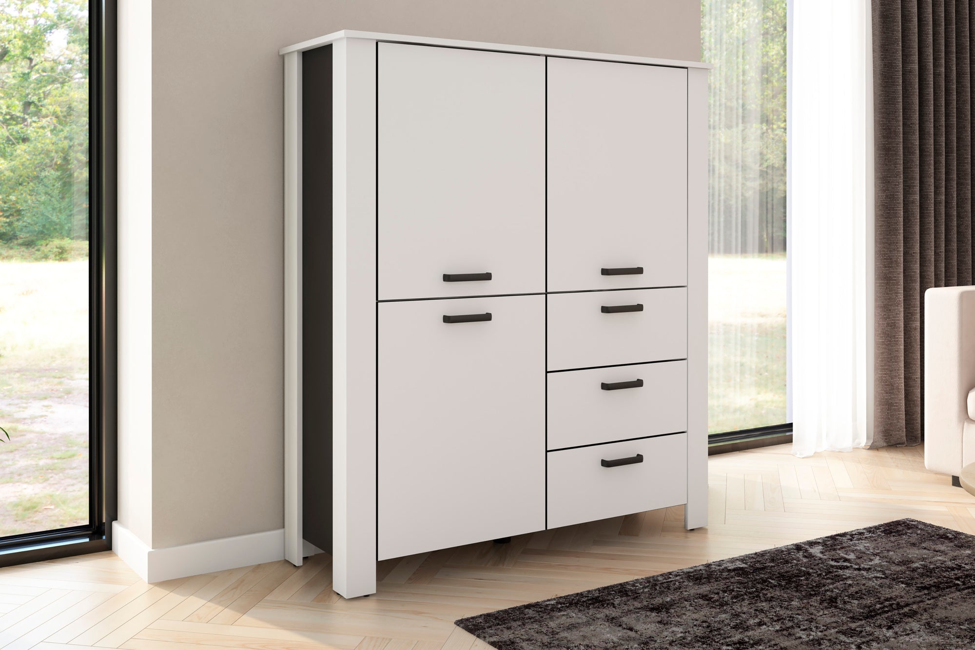 byLIVING Higboard FARO / Artisan Eiche (Eiche-Optik) oder weiß, Absetzung in schwarz / Stollenoptik / 3 Türen und 3 Schubkästen / verstellbare Einlegeböden / viel Stauraum / Sideboard / Kommode / Maße: B 160, H 84, T 40 cm