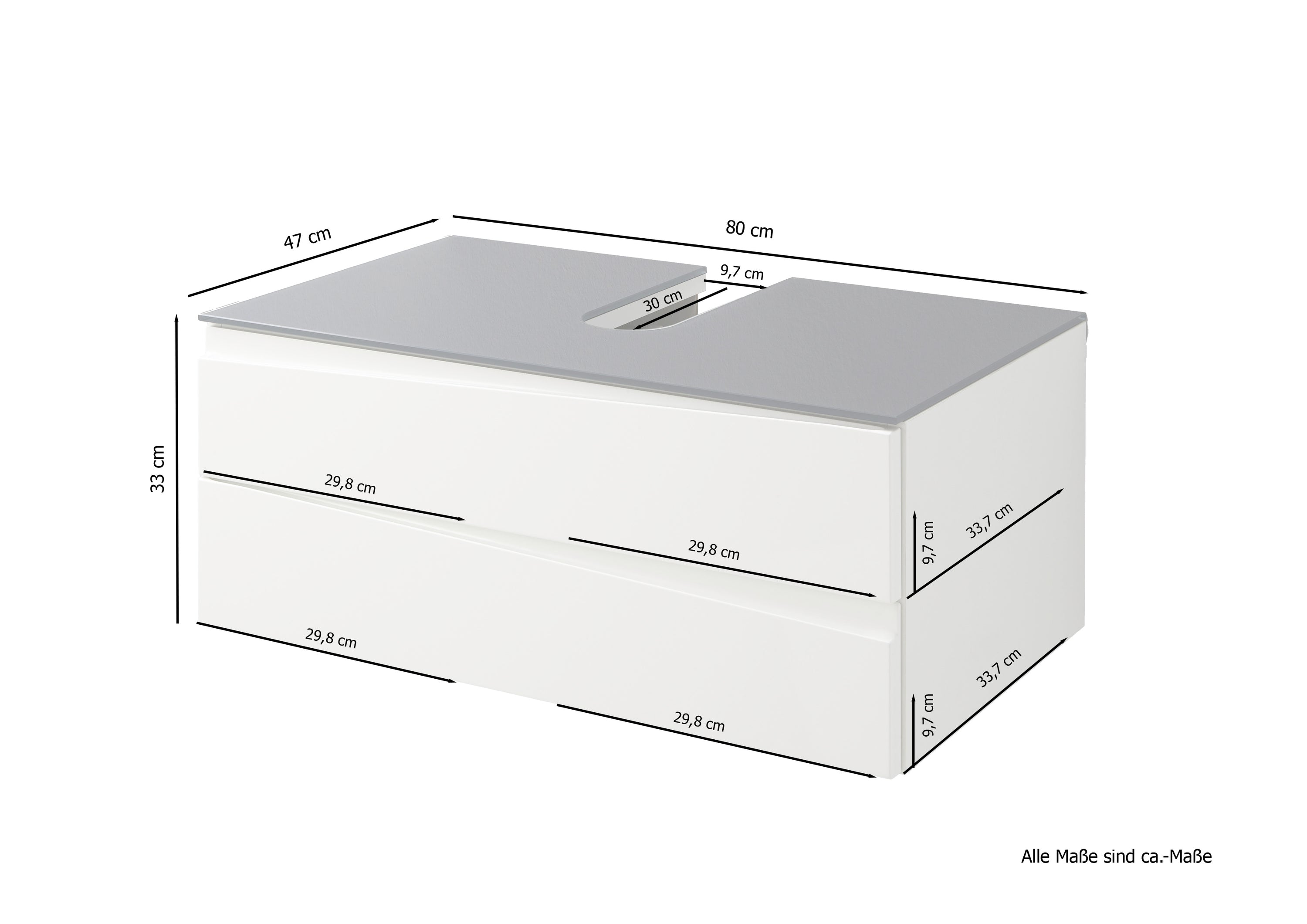 Waschtisch SHAPE / Moderne Bad Kommode / in weiß, anthrazit oder Artisan Eiche (Eiche-Optik) / 2 Schubladen mit gefräster Griffleiste / Schrank / 80 x 33 x 46 cm (BxHxT)