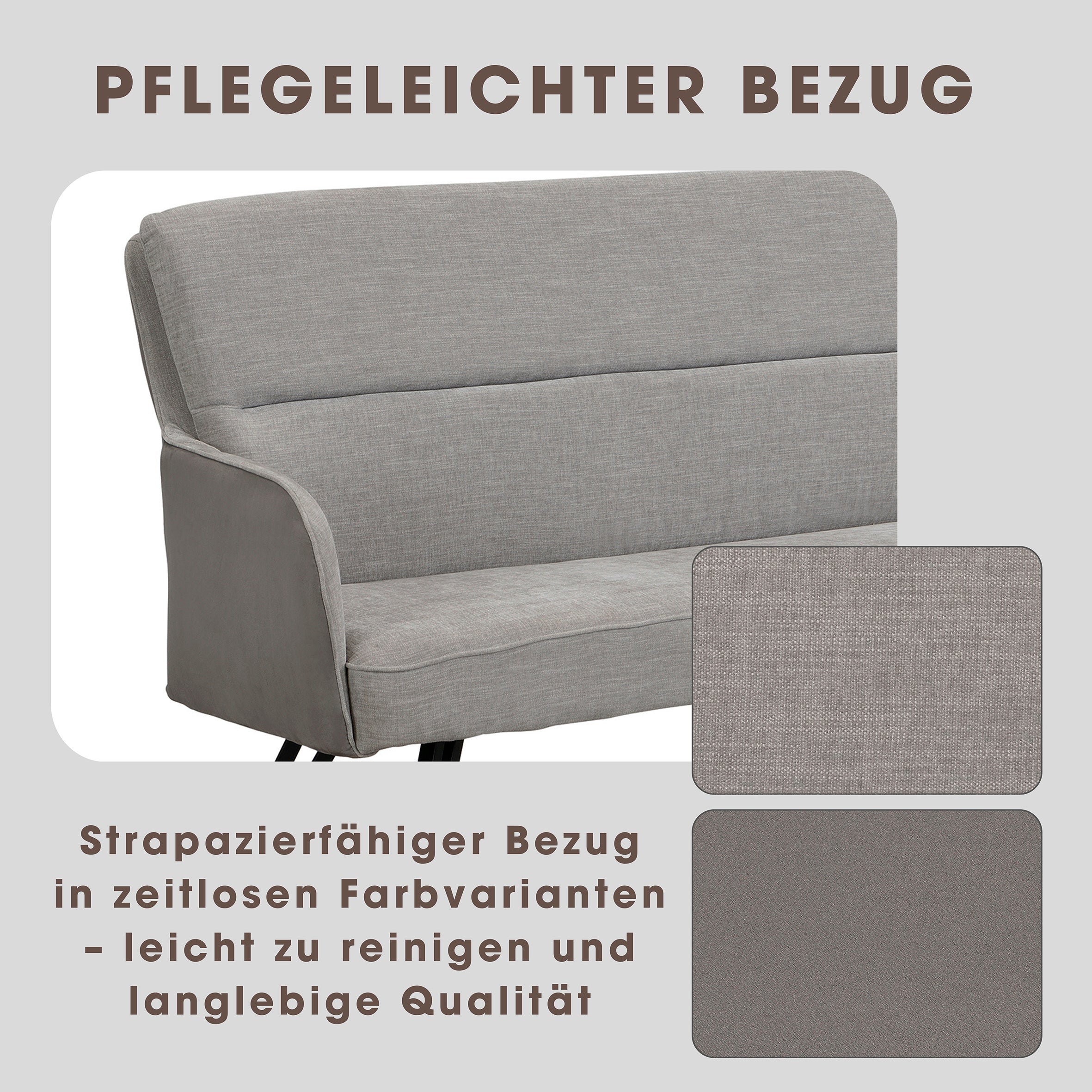 Bank TINO / Webstoff und Mikrofaser Bezug schwarz oder hellgrau / Gestell in schwarz / Aufgedoppelter Rücken / Küchenbank, Sitzbank, Esszimmerbank / B 140 x H 94 x T 67 cm oder B 160 x H 94 x T 67 cm