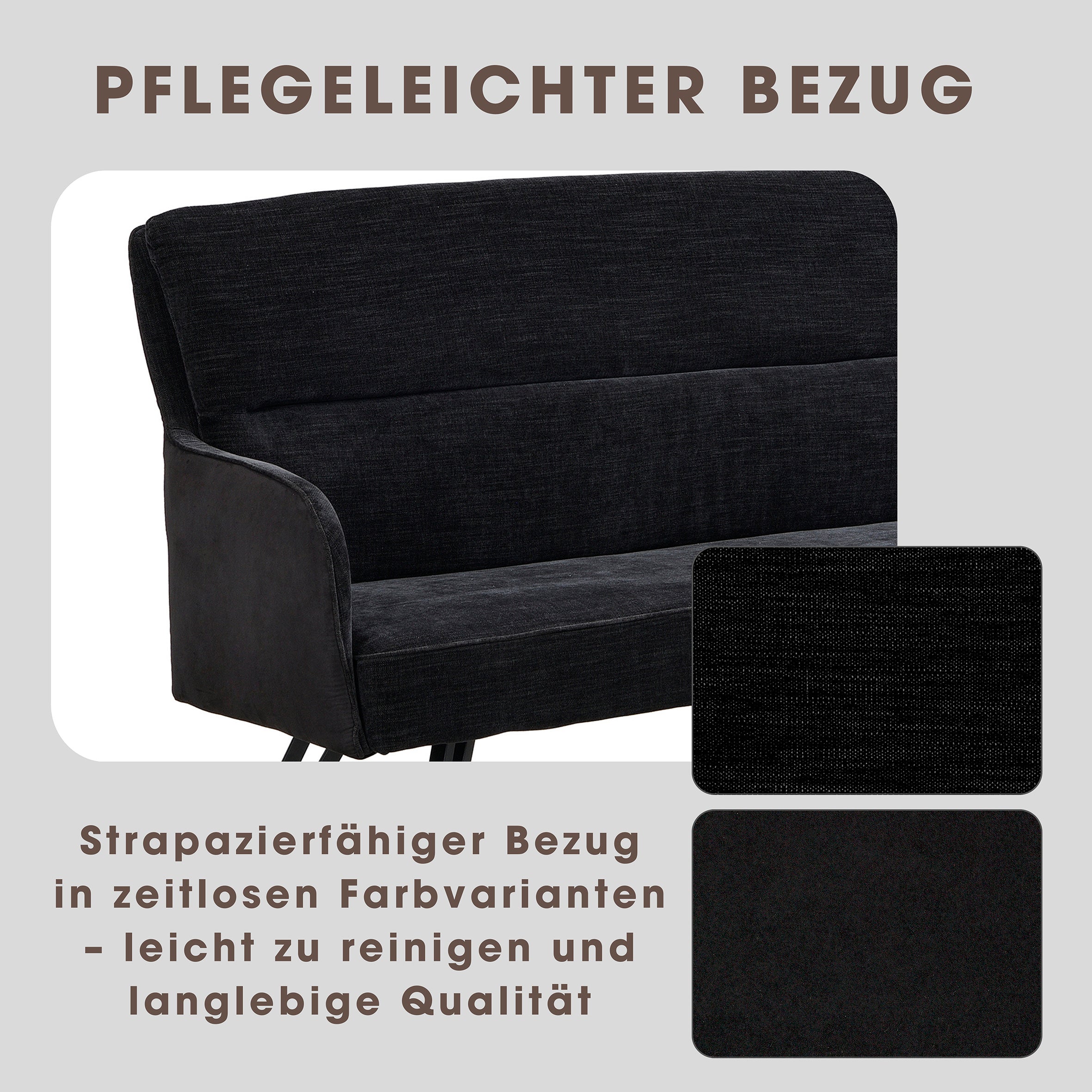 Bank TINO / Webstoff und Mikrofaser Bezug schwarz oder hellgrau / Gestell in schwarz / Aufgedoppelter Rücken / Küchenbank, Sitzbank, Esszimmerbank / B 140 x H 94 x T 67 cm oder B 160 x H 94 x T 67 cm